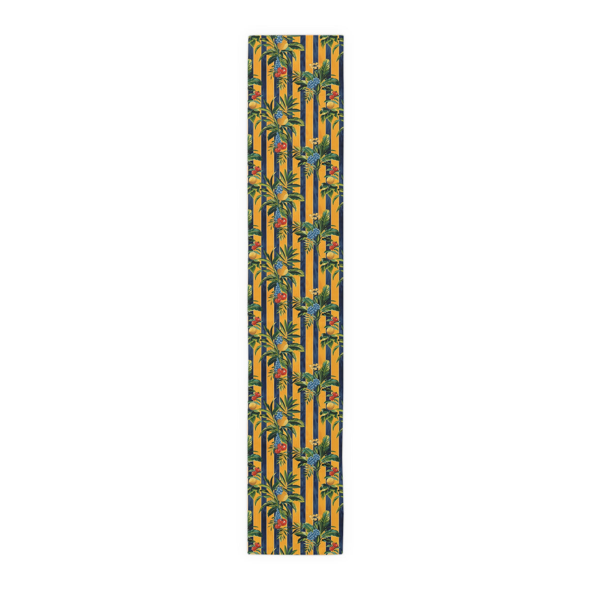Riviera Fruitscape Table Runner. Bring the Riviera to Your Table with a Splash of Tropical Elegance! Available in 2 sizes: 16" x 72" or 16" xx 90"
