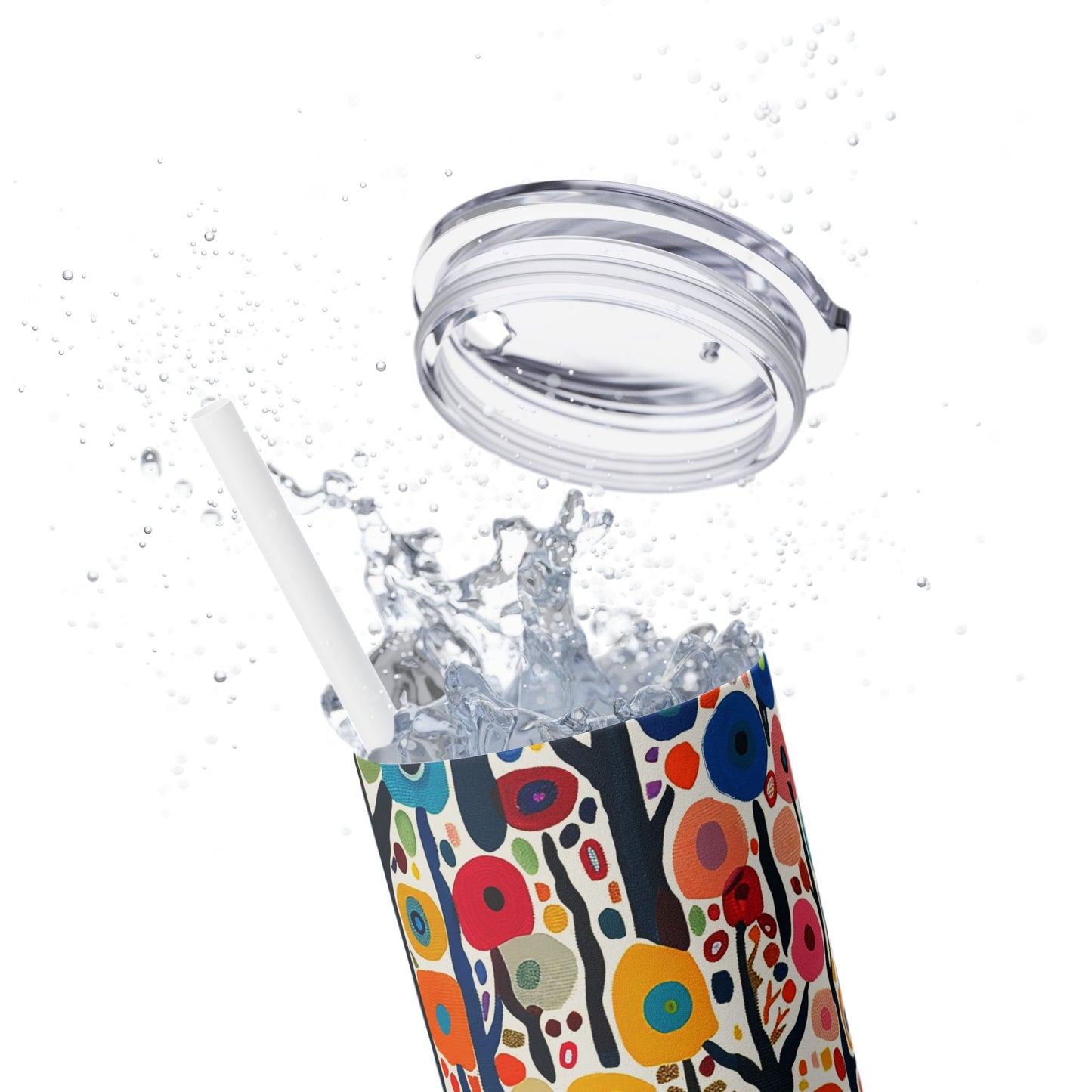 Poppy Forest Skinny Tumbler with Straw - 20 oz. Insulated Stainless Steel - Sip in a forest of Colorful Poppies.