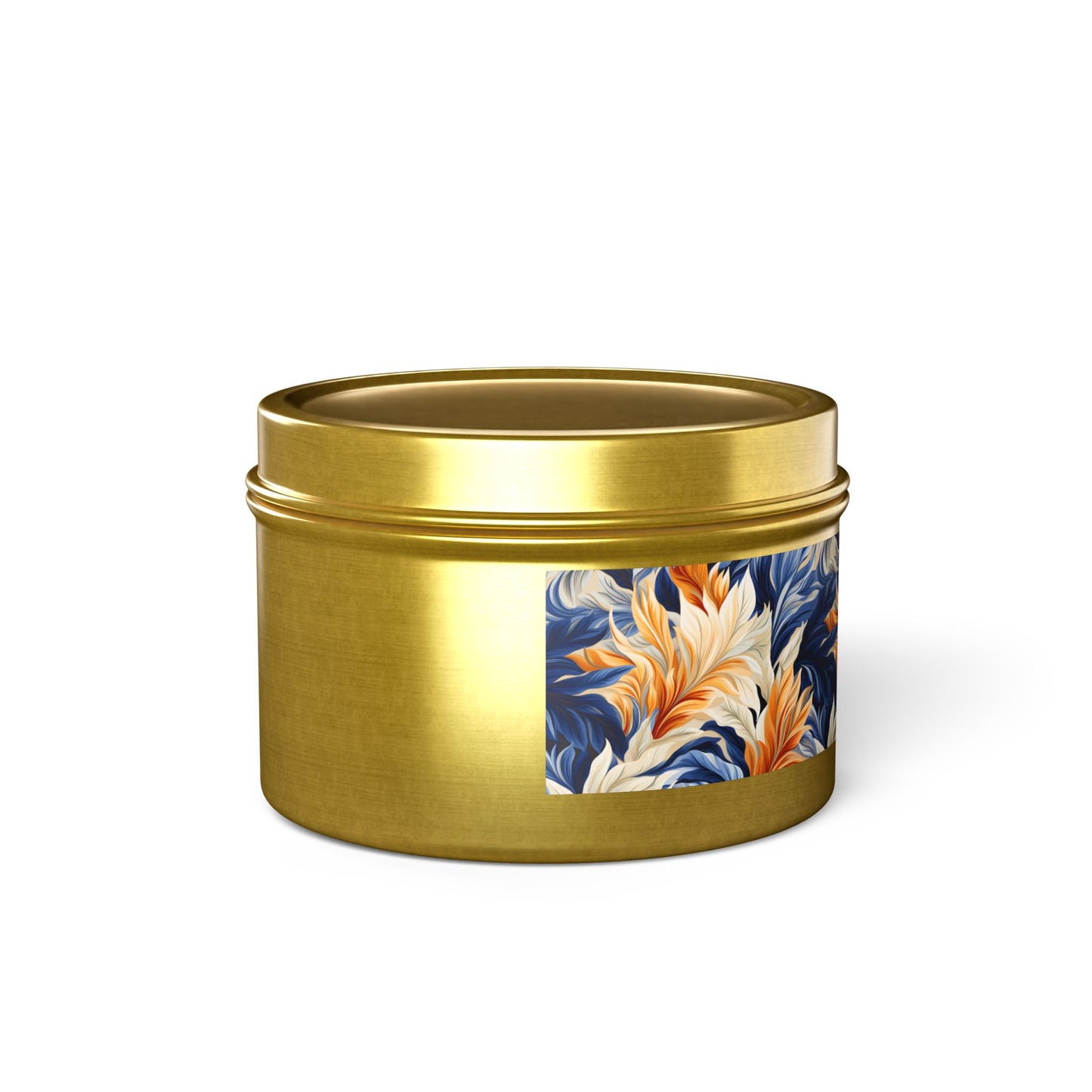 Feathered Fresco Fusion Tin Candle. A Touch of Feathered Grace in Every Flicker. Available in 2 sizes, 3 finishes, and 5 scents.