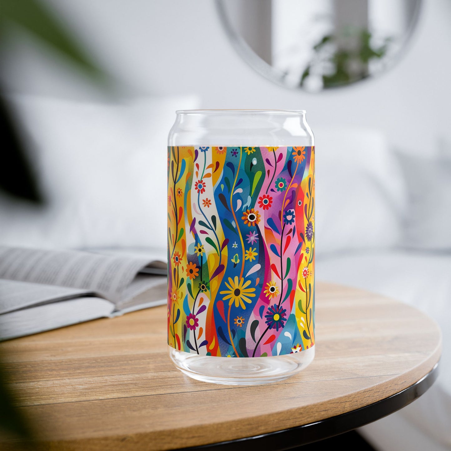 Floral Rhythms Sipper Glass Tumbler - 16 oz - Sip in Style with a Floral Pop of Color!