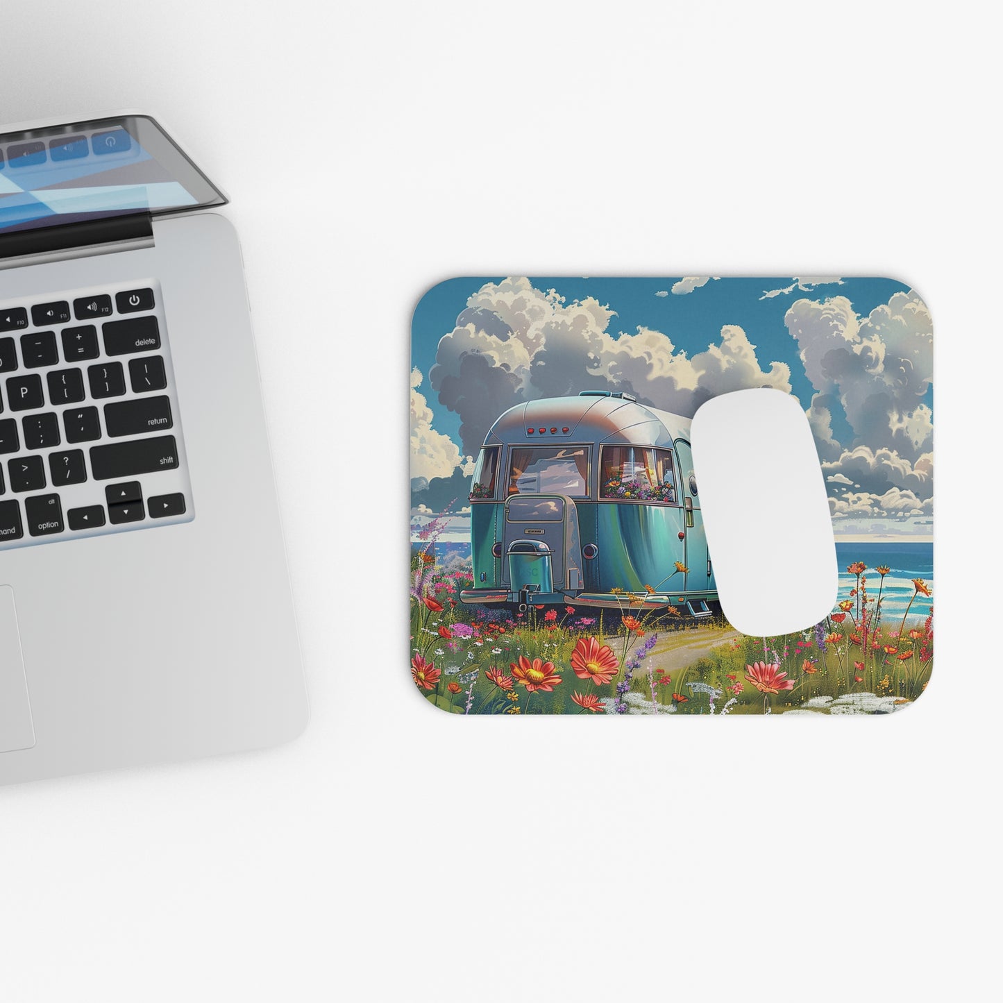 Retro Beach Bliss Mouse Pad - Surf Through Tasks with Retro Vibes!