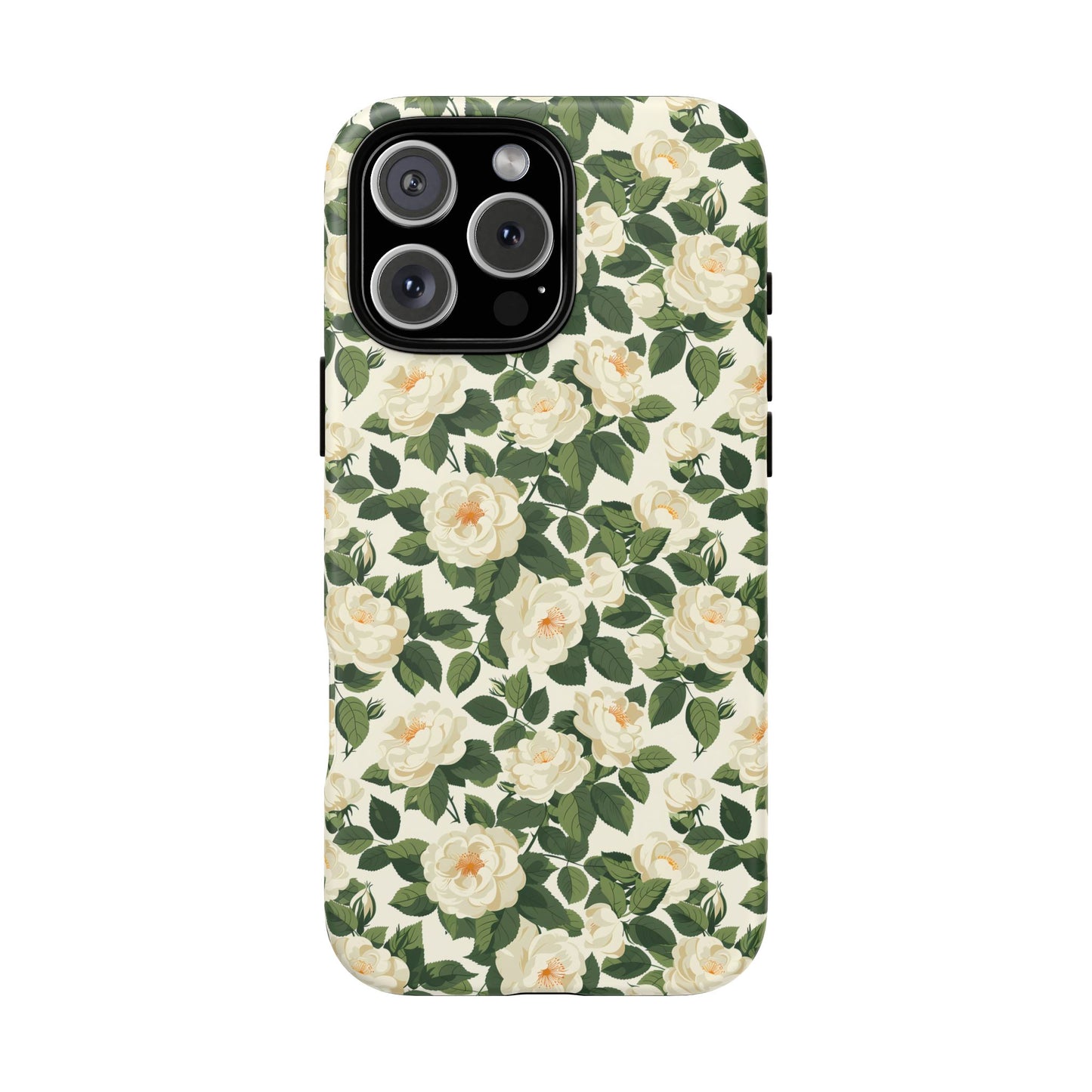White Roses at Dawn Tough Phone Case for Apple iPhone, Samsung Galaxy, and Google Pixel.