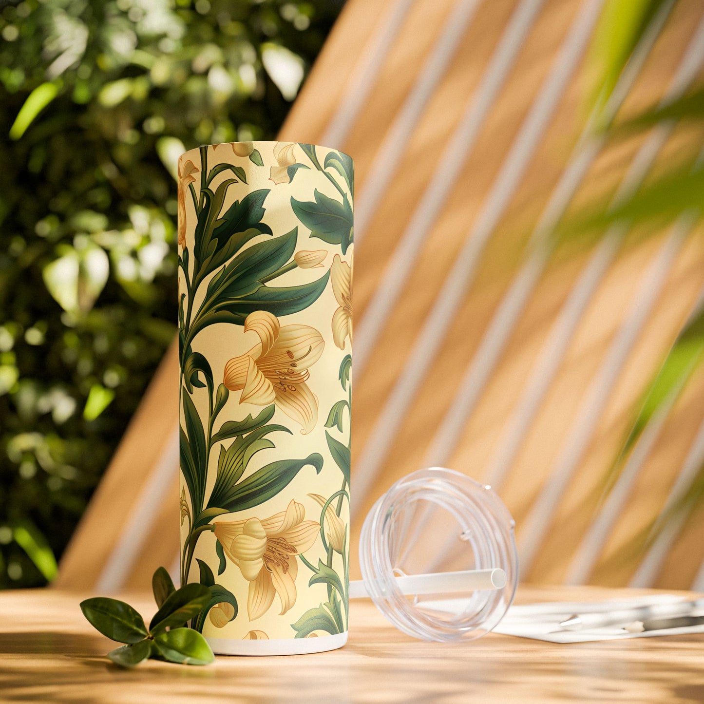 Buttercup Lily Grace Skinny Tumbler with Straw - 20 oz. Insulated Stainless Steel - Elegance in Bloom, Sip by Sip!