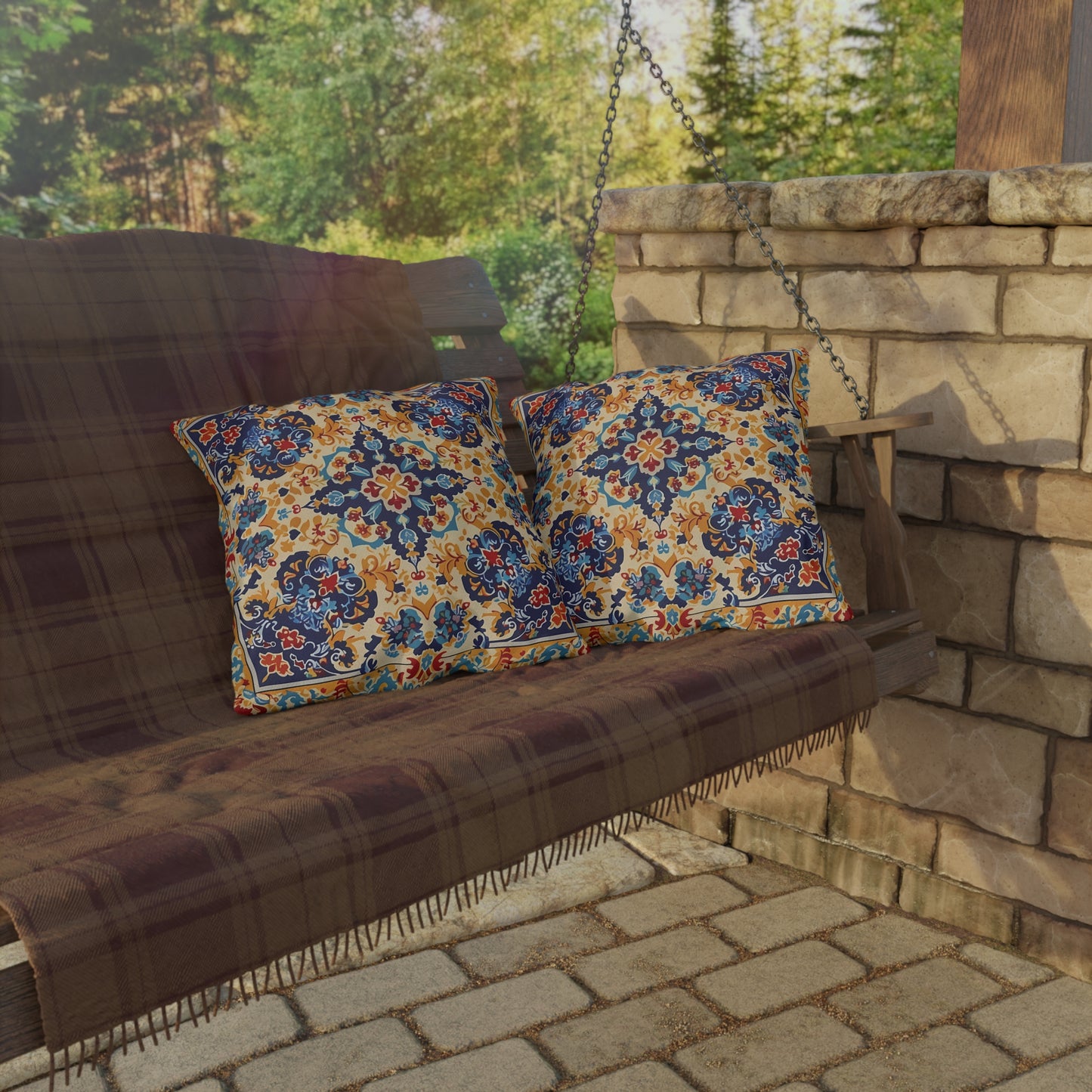 Moorish Elegance Square Outdoor Pillow - Spun Polyester - Double-Sided Print - UV-Resistant - Water-Resistant - Available in 3 sizes.