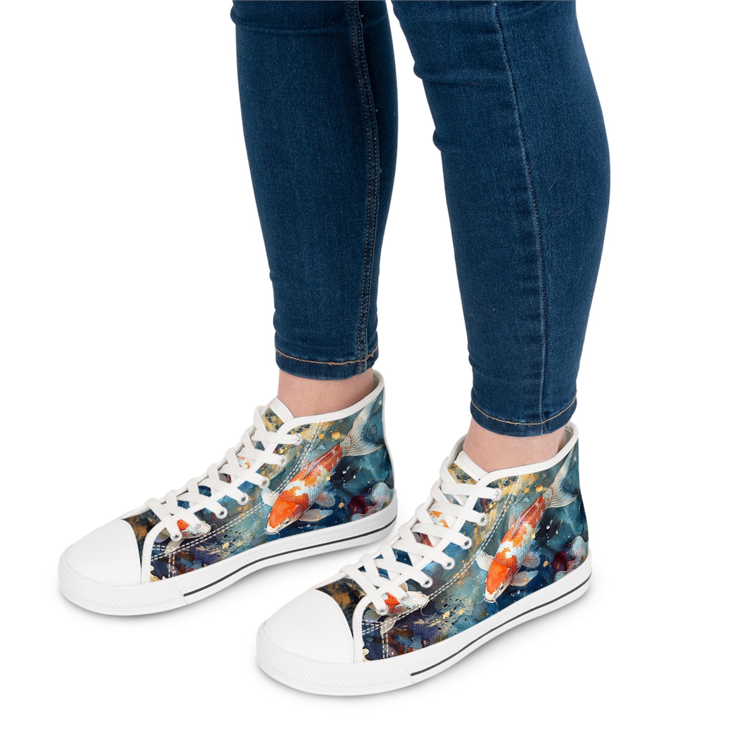 Serene Koi Pond Ladies' High Top Sneakers - Step into Calm – Where Art and Serenity Flow Together!