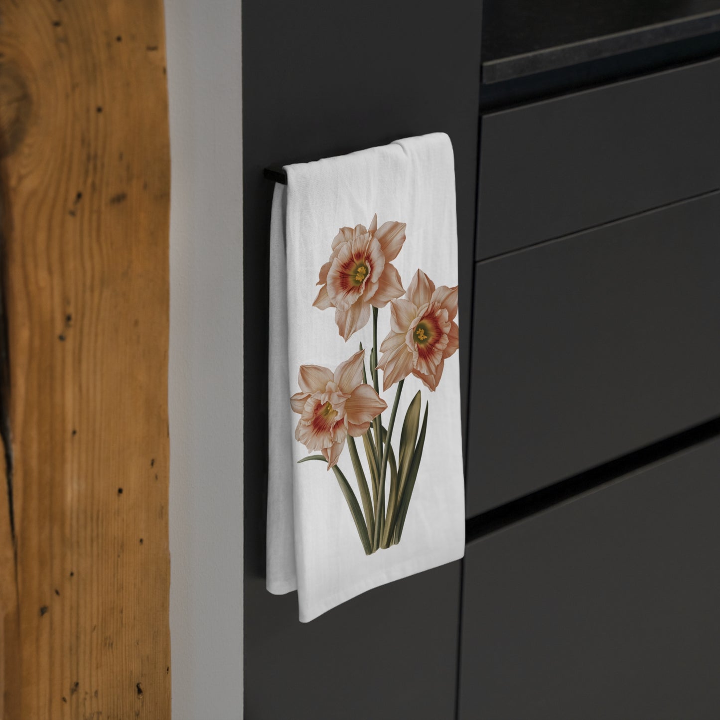December Birth Month Flower - Narcissus Tea Towel - 100% Cotton - 28" x 28" - Celebrate December’s Elegance with Narcissus Blooms! From our Blooming Celebration Birth Flower Collection.