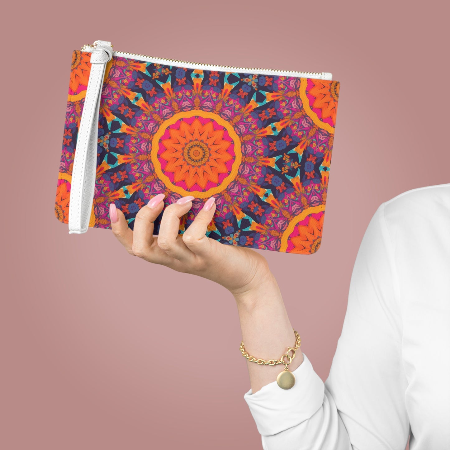 Fiery Mosaic Magic Women's Clutch Bag - PU Faux Leather - Saffiano Finish - Wrist Strap!