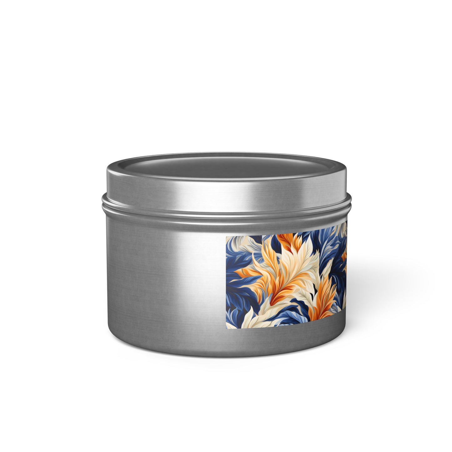Feathered Fresco Fusion Tin Candle. A Touch of Feathered Grace in Every Flicker. Available in 2 sizes, 3 finishes, and 5 scents.