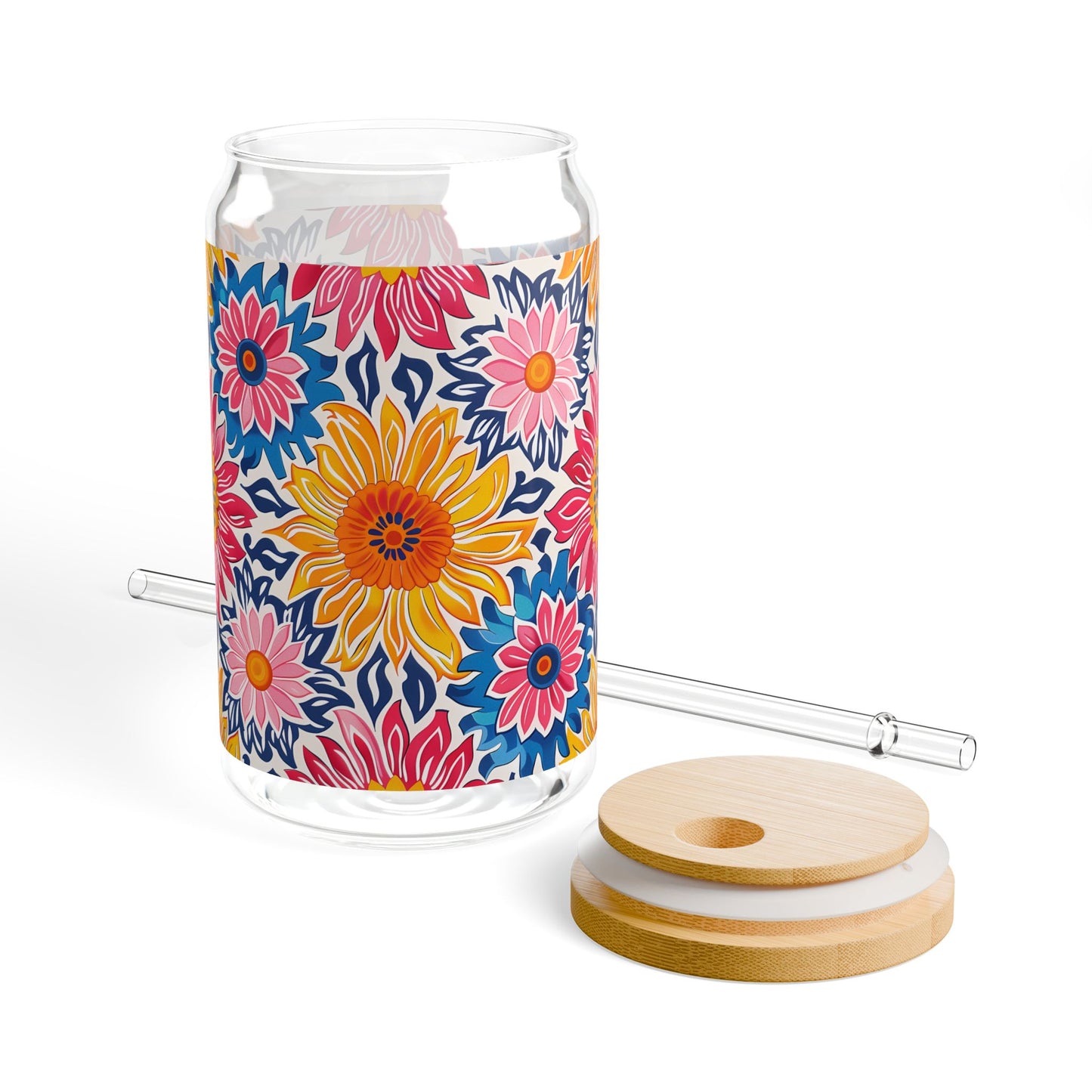 Sunsplash Petals Sipper Glass Tumbler - 16 oz - Sip in the Sunshine with Every Petal!