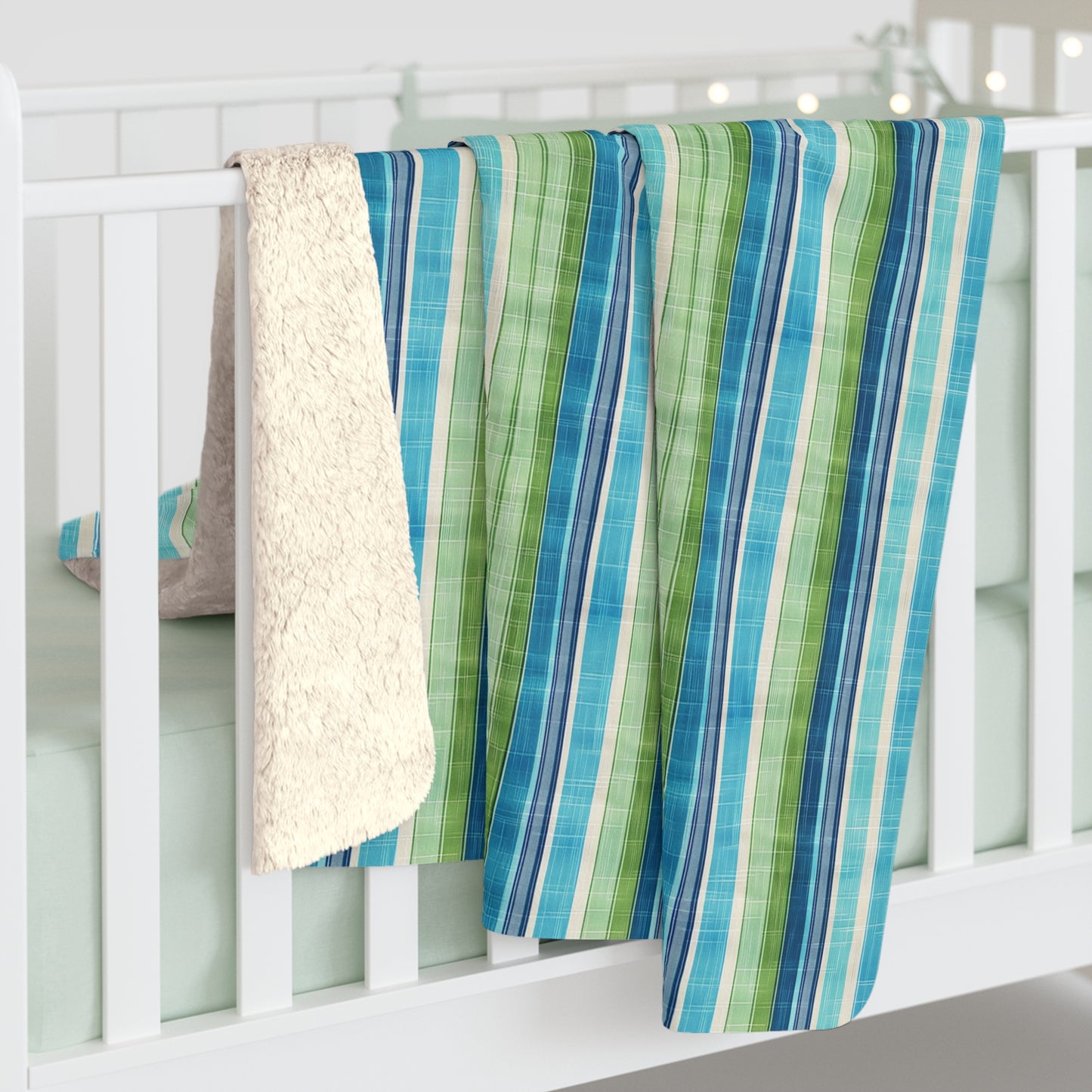 Ocean Whisper Stripes Sherpa Fleece Blanket - Embrace the Breeze - Wrap Yourself in Coastal Elegance! Available in 2 sizes.