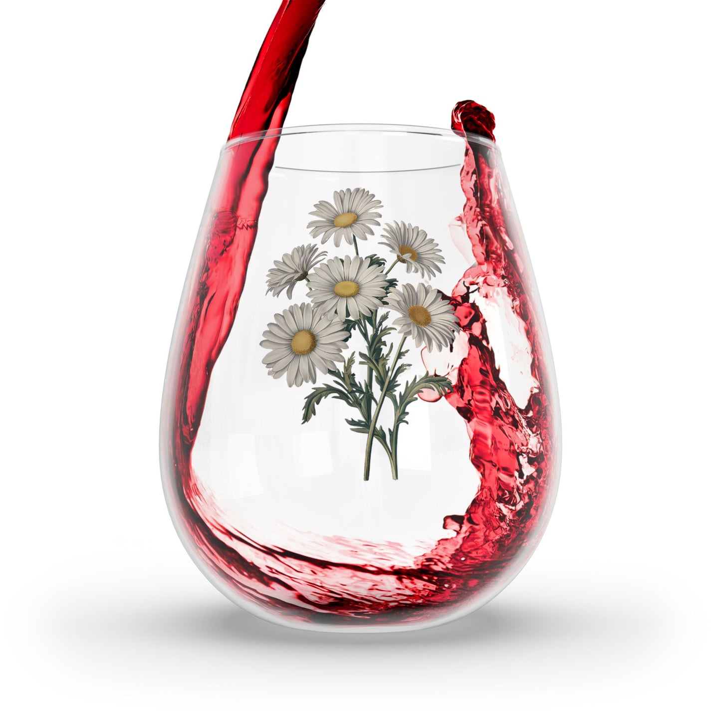 April Birth Month Flower - Daisies Stemless Wine Glass - 11.75 oz - Toast to April's Fresh Bloom! From our Blooming Celebrations Birth Flower Collection.