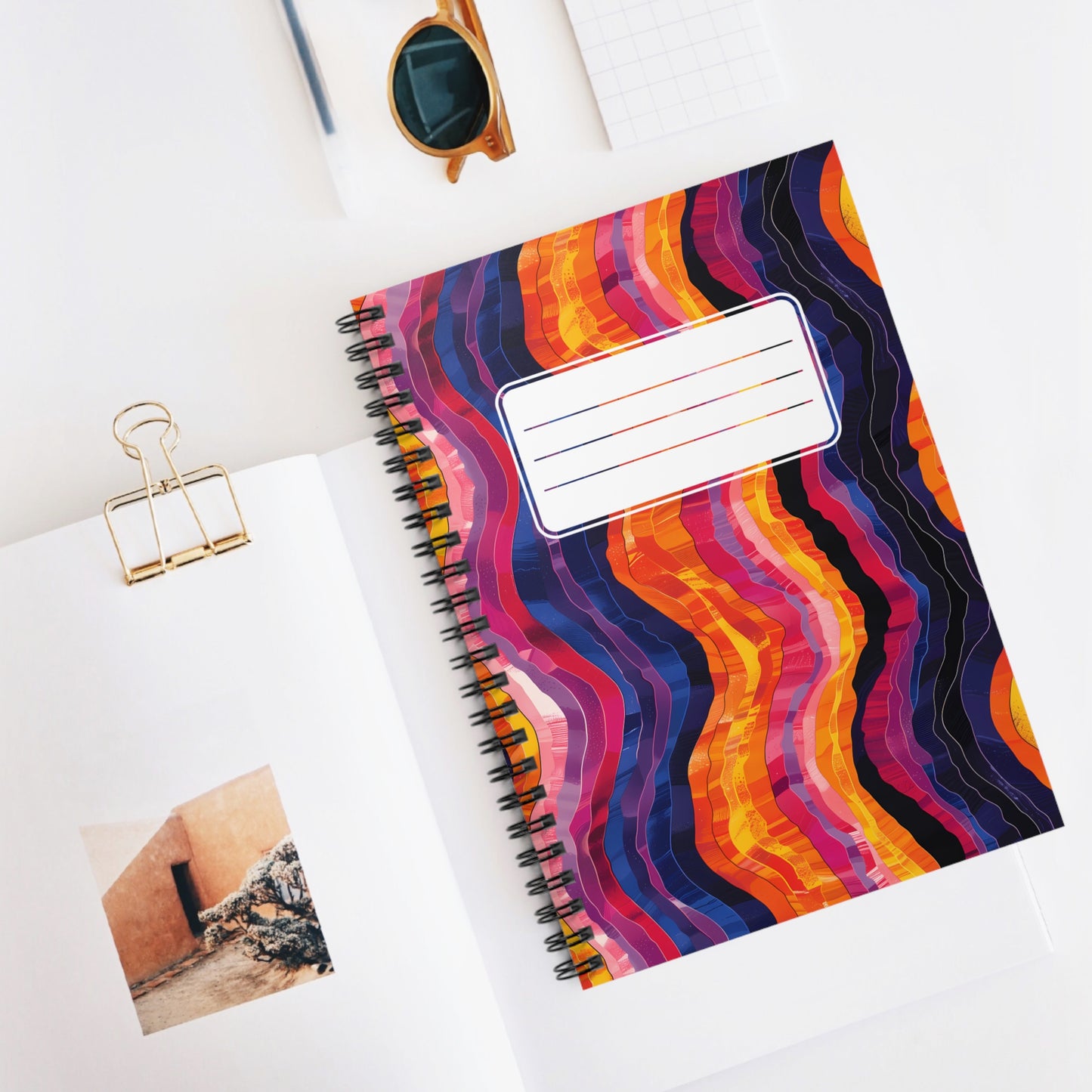 Desert Sunset Waves with Label Spiral Notebook - Ruled Line - Let the Spirit of the Desert Enchant Your Writing!