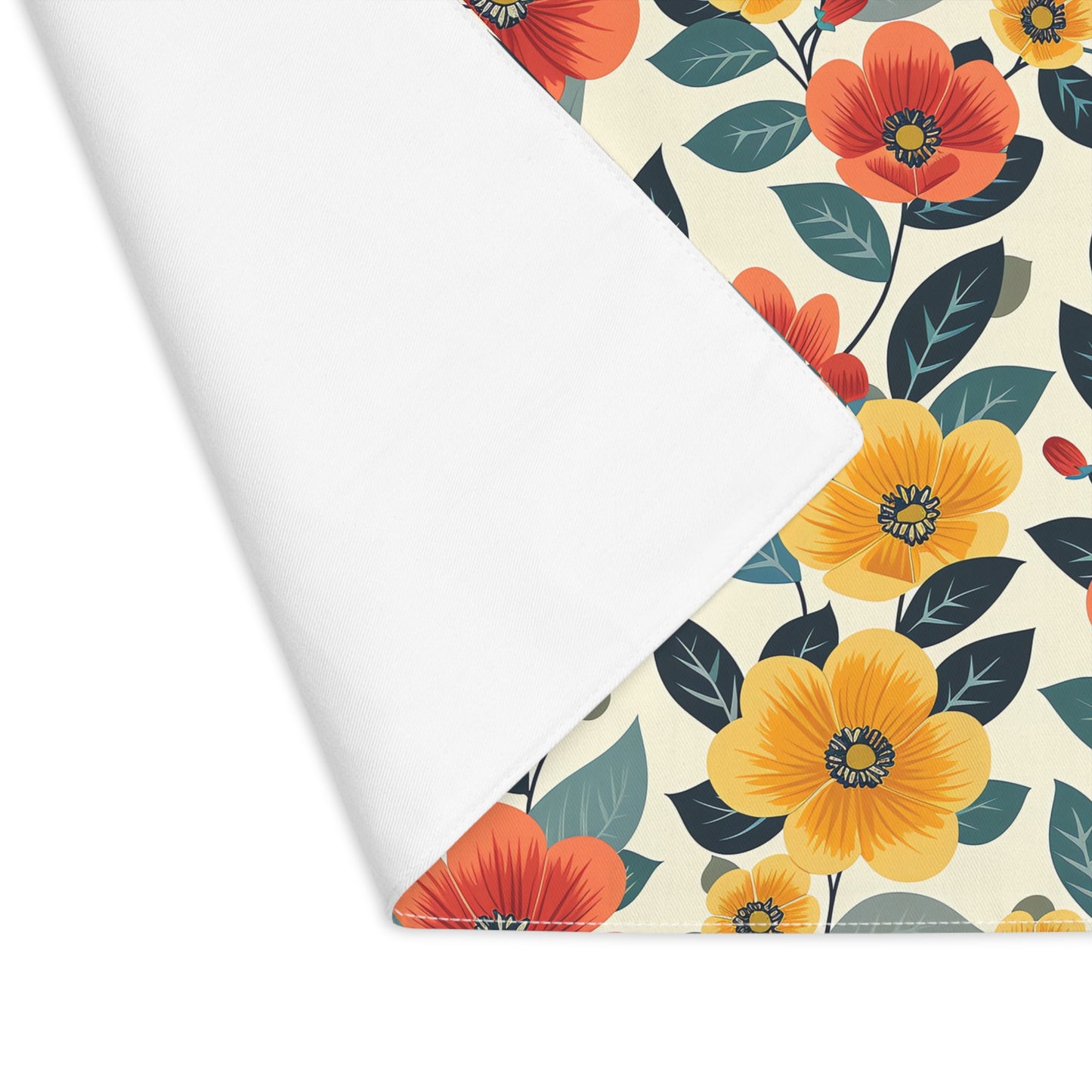 Midcentury Autumn Bloom Placemat - Fall in Love with Retro Floral Elegance! Cotton Twill - 18" x 14"