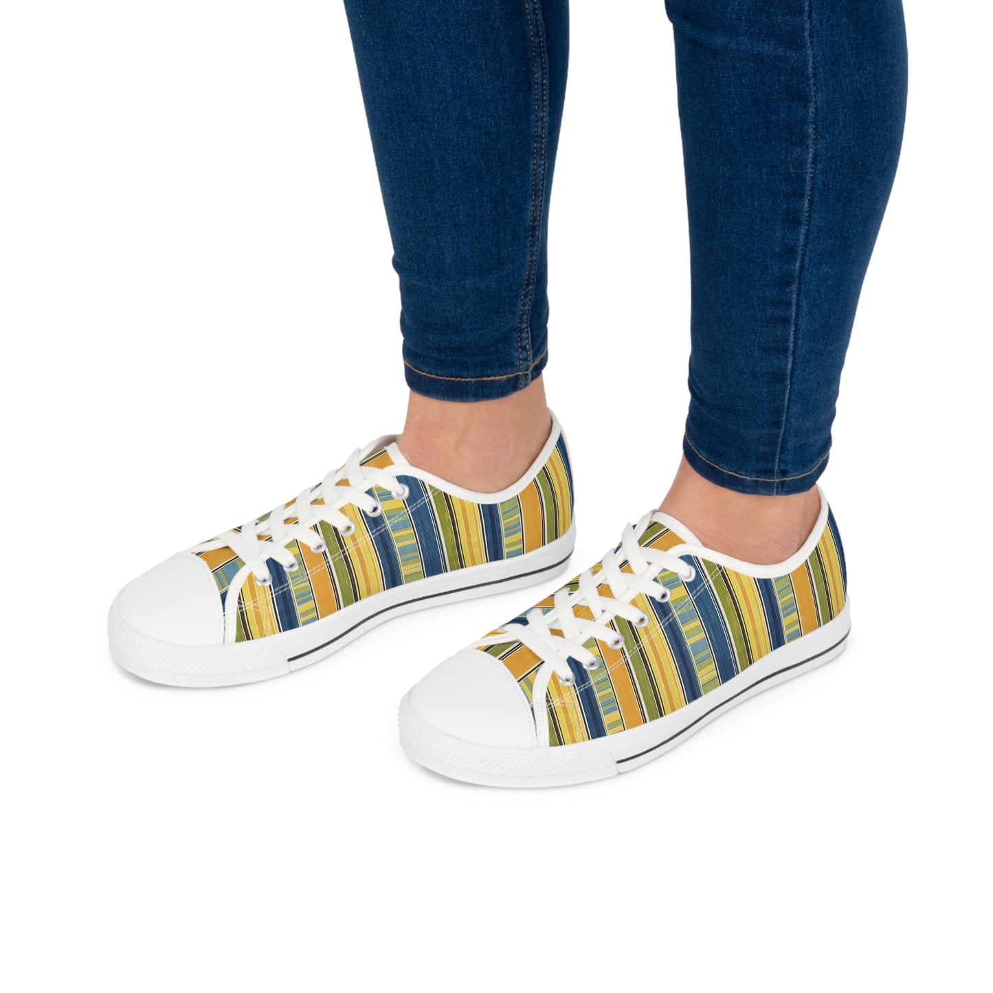 Summer Stripes Delight Ladies' Low Top Sneakers - Step into Summer – Where Playful Stripes Meet Chic Comfort!