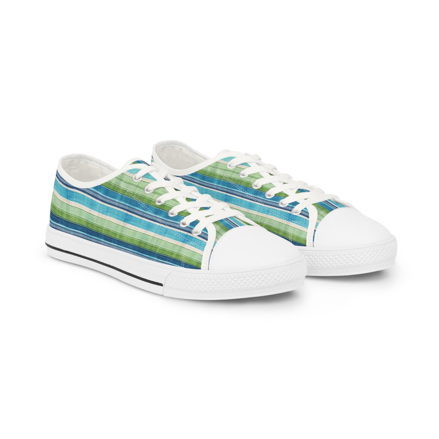 Ocean Whisper Stripes Men's Low Top Sneakers - Stride with the Current with Our Ocean Whisper Stripes Sneakers!