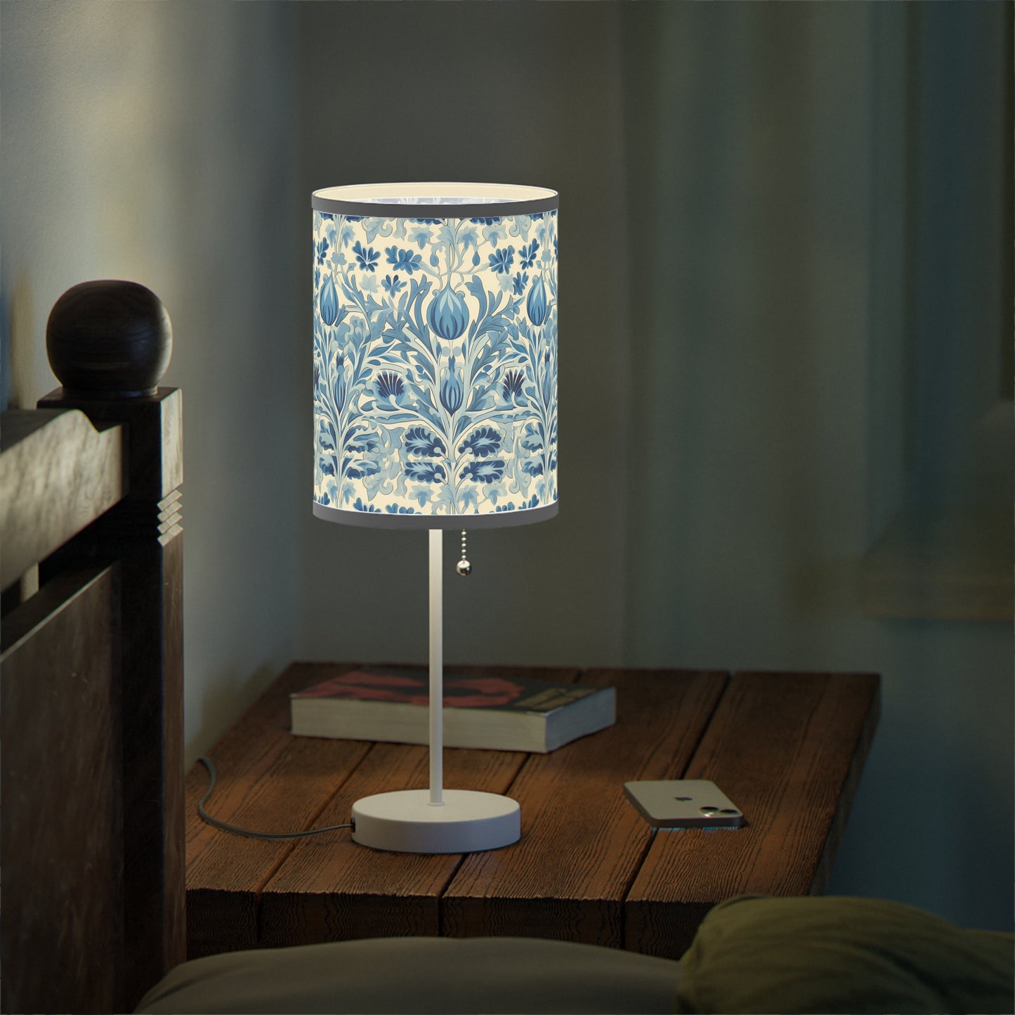 Dutch Blue Tulip Modern Table Lamp, 20" Tall, Metal Stand, US|CA Plug, Available in 2 Finishes & Multiple Trim Colors