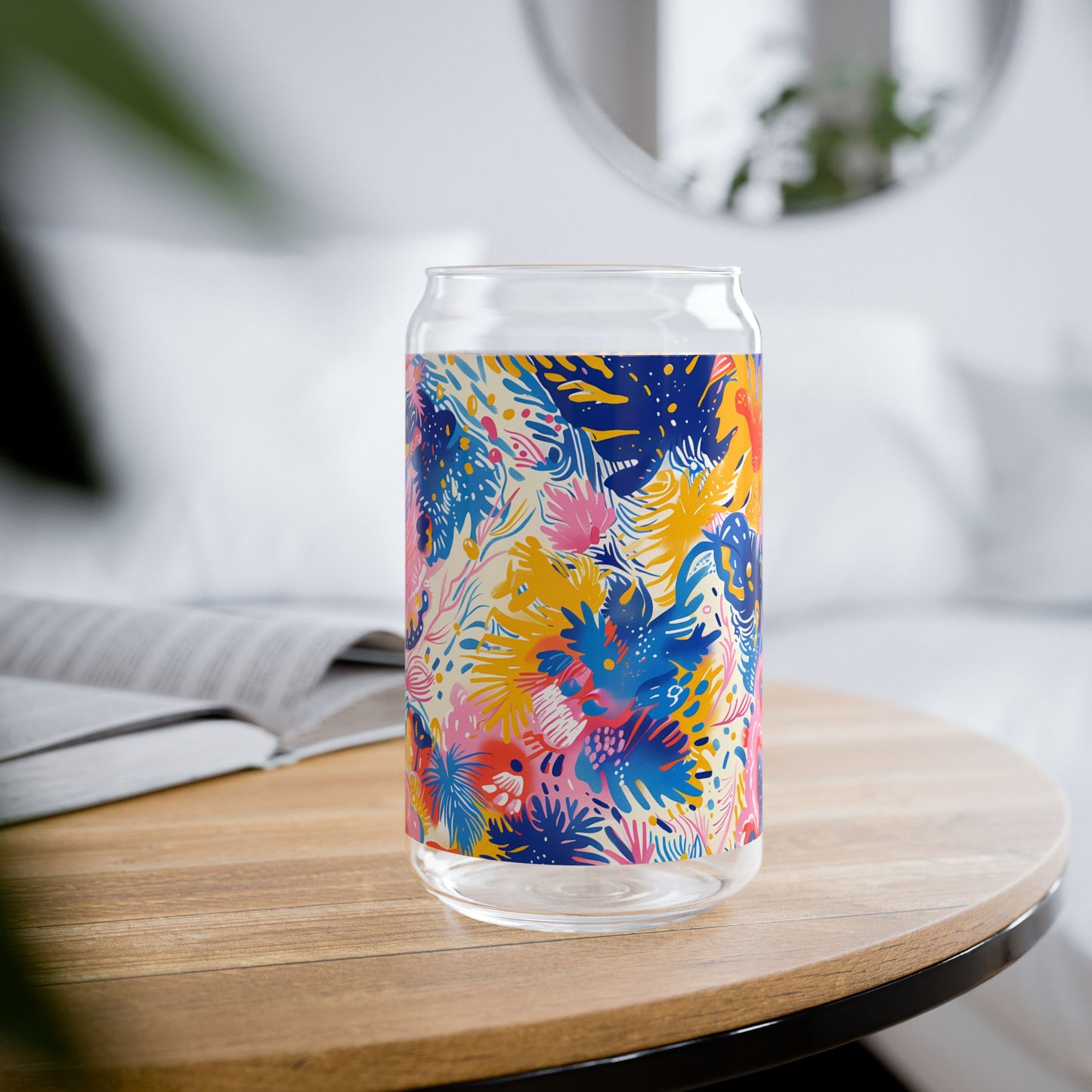 Splatter Blossom Sipper Glass Tumbler - 16 oz - Sip a Splash of Color with Splatter Blossom!