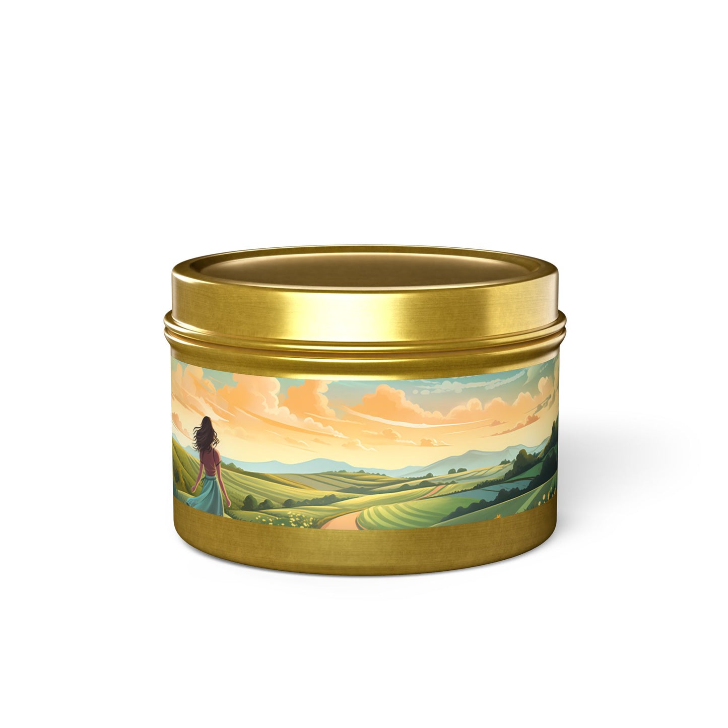 Bliss Road Scenic Aromatherapy Tin Candle. Journey to Tranquility, One Flame at a Time. Available in 2 sizes, 3 finishes, and 5 scents.