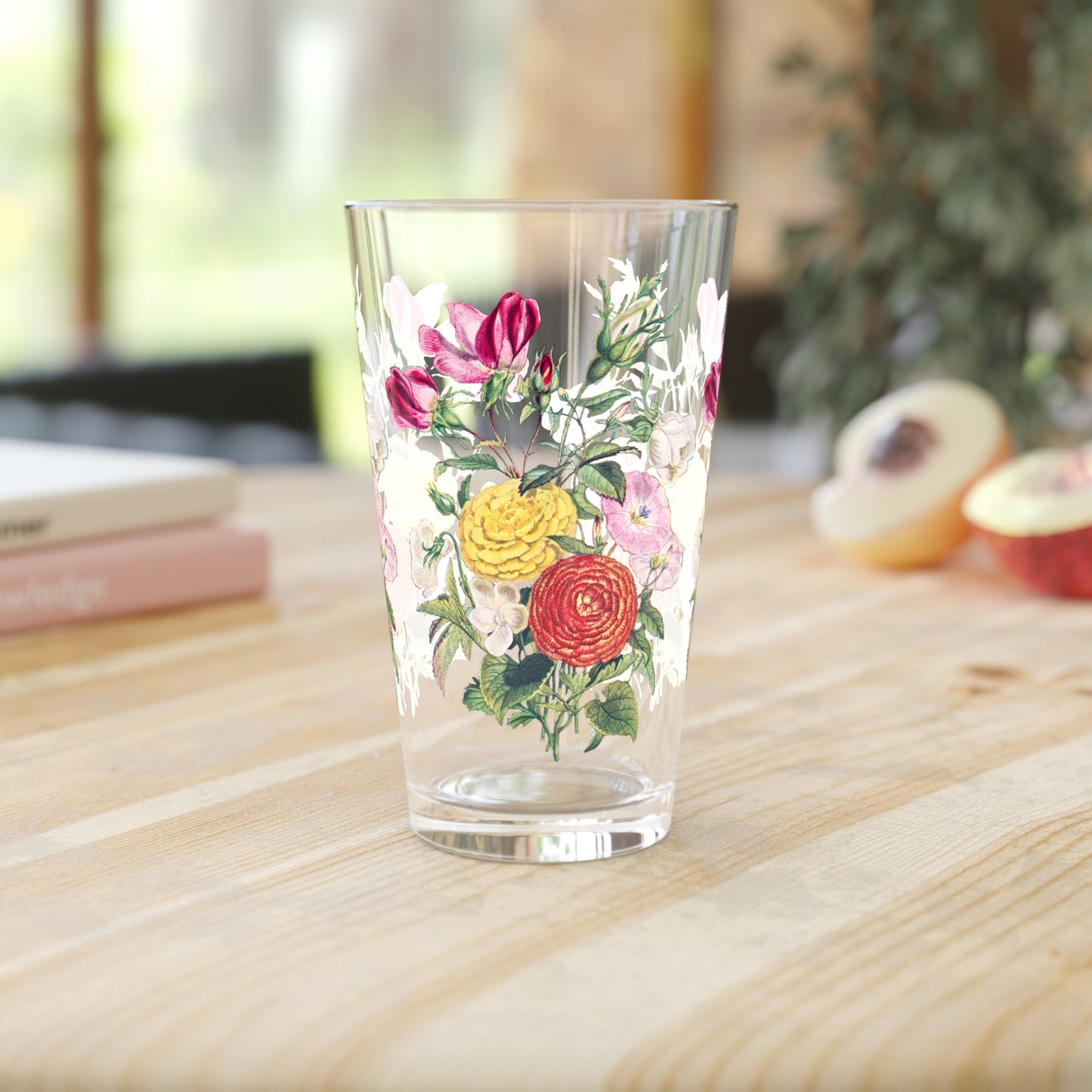 Vintage Delicate Garden Blooms Pint Glass - 16 oz - Sip Timeless Elegance! From Our Vintage Floral Collection.