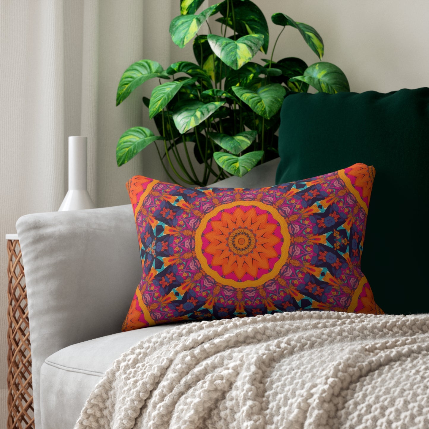 Fiery Mosaic Magic Lumbar Pillow - Spun Polyester - Double-Sided Print - Concealed Zipper - Lumbar size: 20" x 14"