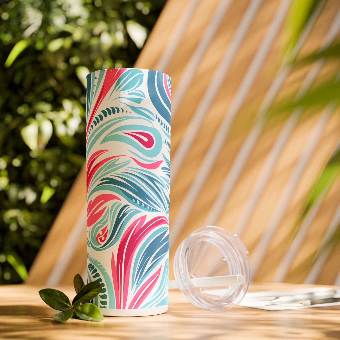 Teal Tide Twirl Skinny Tumbler with Straw- 20 oz. Insulated Stainless Steel - Sip in Coastal Bliss with Every Twirl!