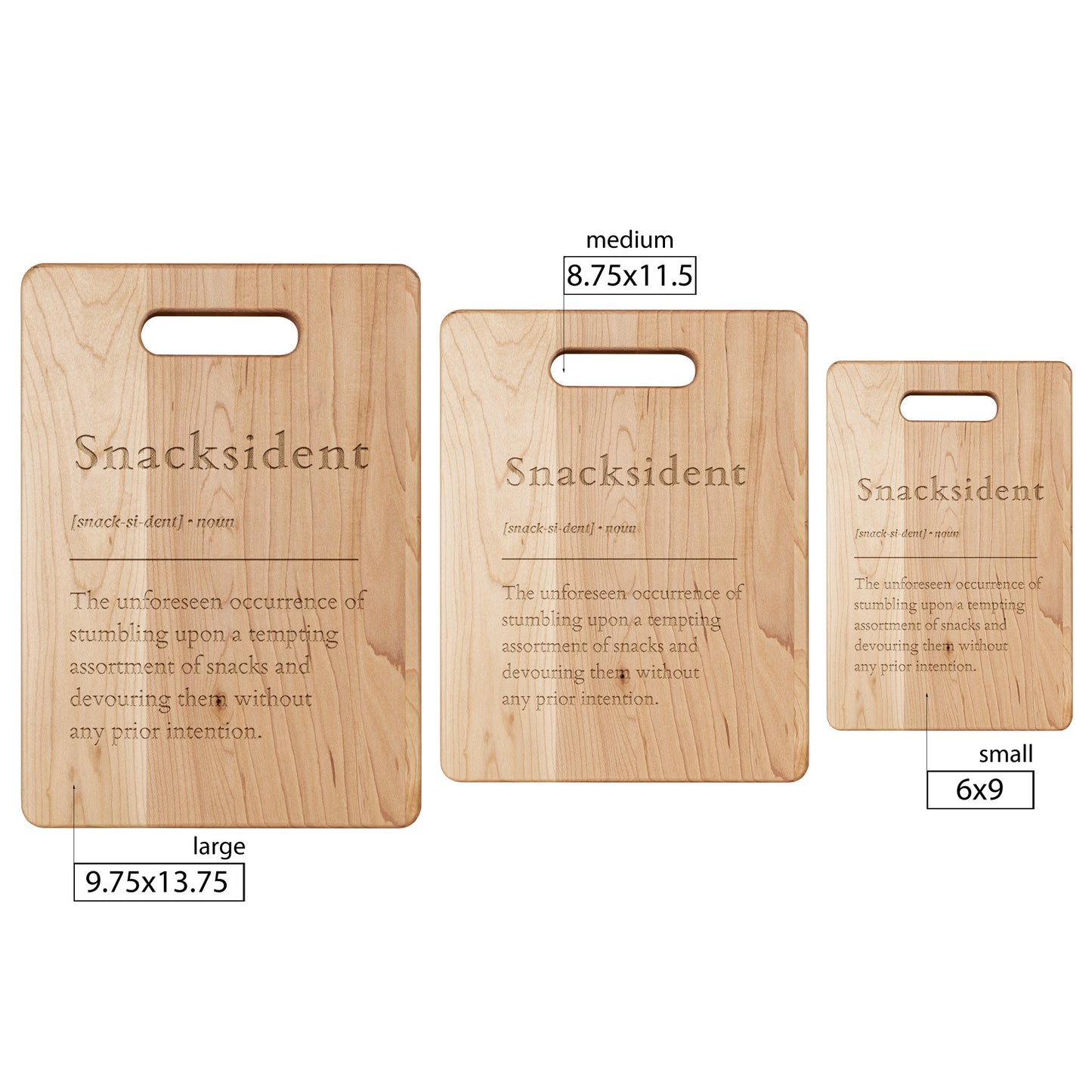 Snacksident Maple Cutting Board - Hand-Crafted - Laser Engraved - Available in 3 sizes.
