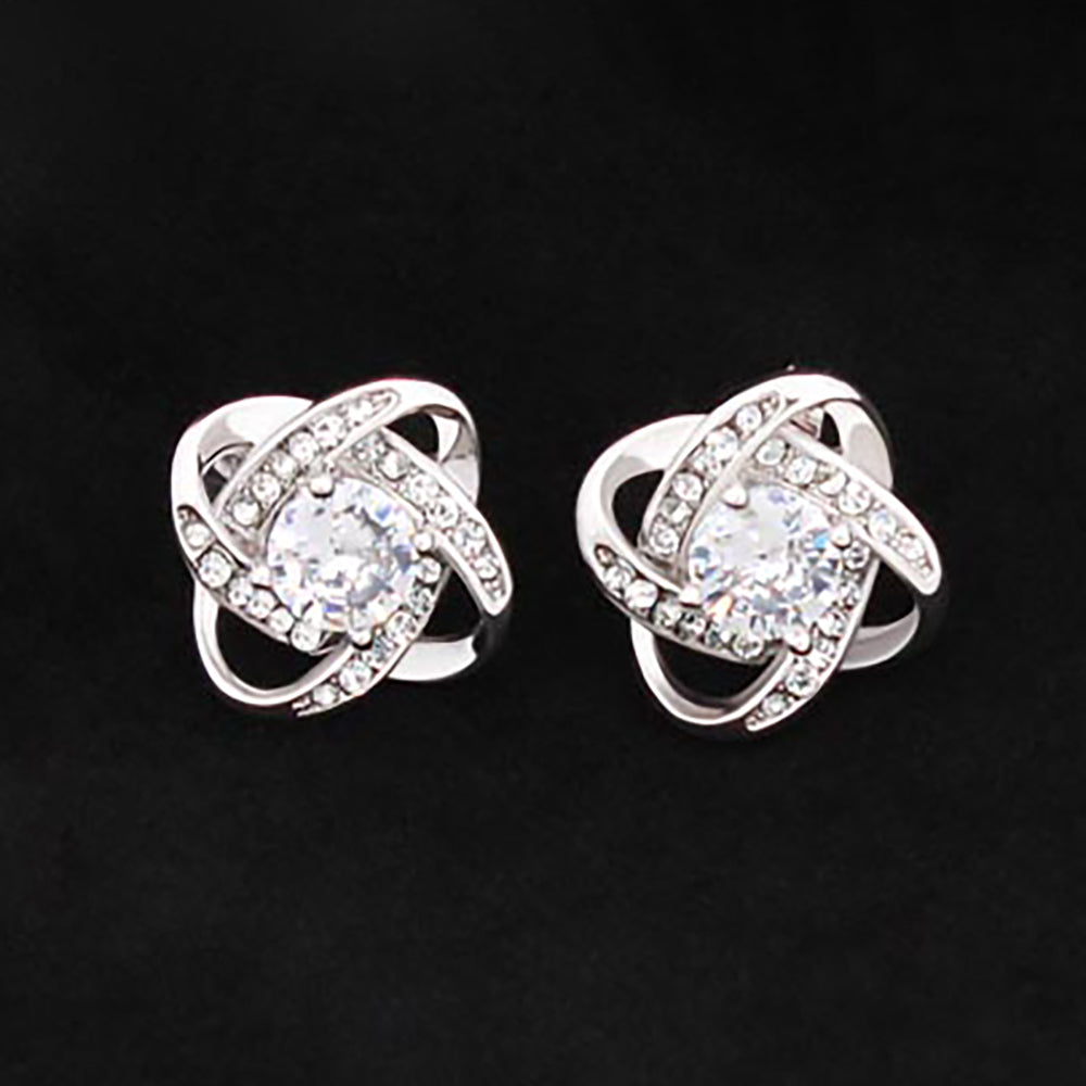 Radiant Love Knot CZ Stud Earrings - 14K White Gold Over Stainless Steel