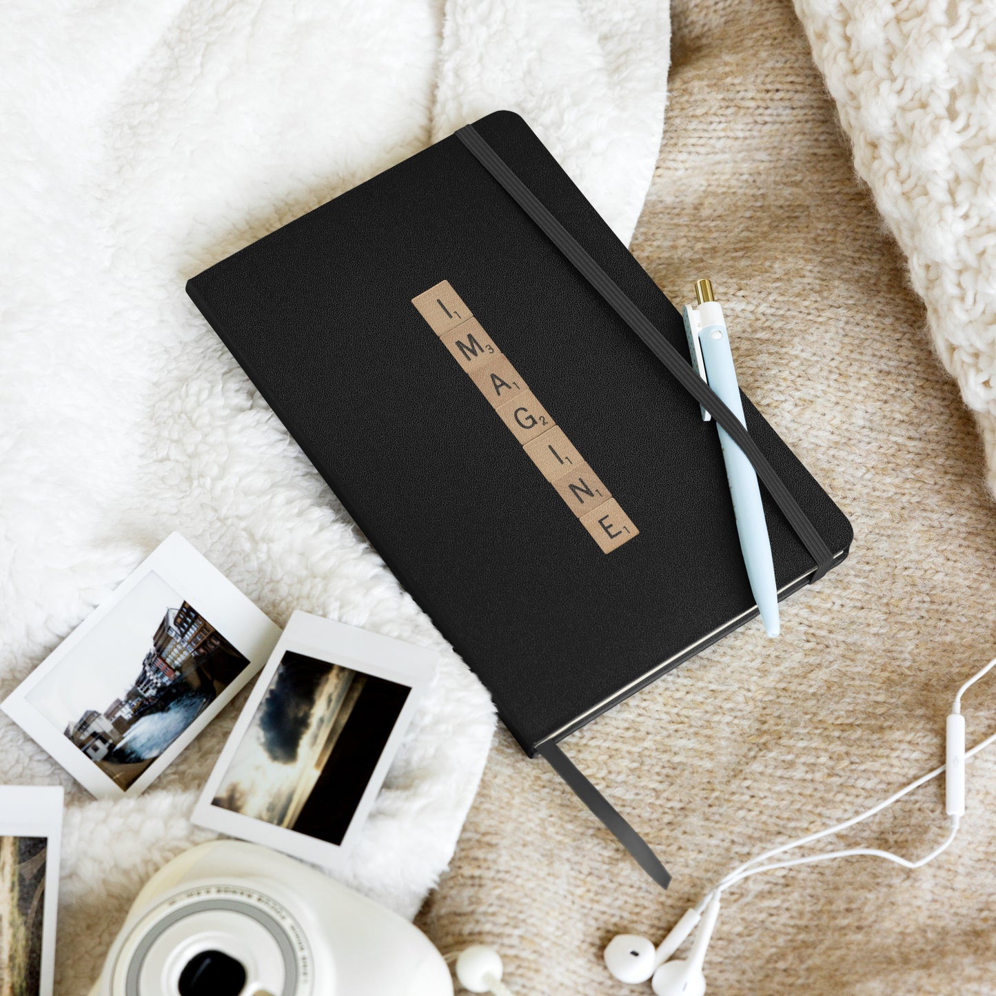 Imagine Wooden Letters Hardcover Bound Notebook - Available in 6 colors.