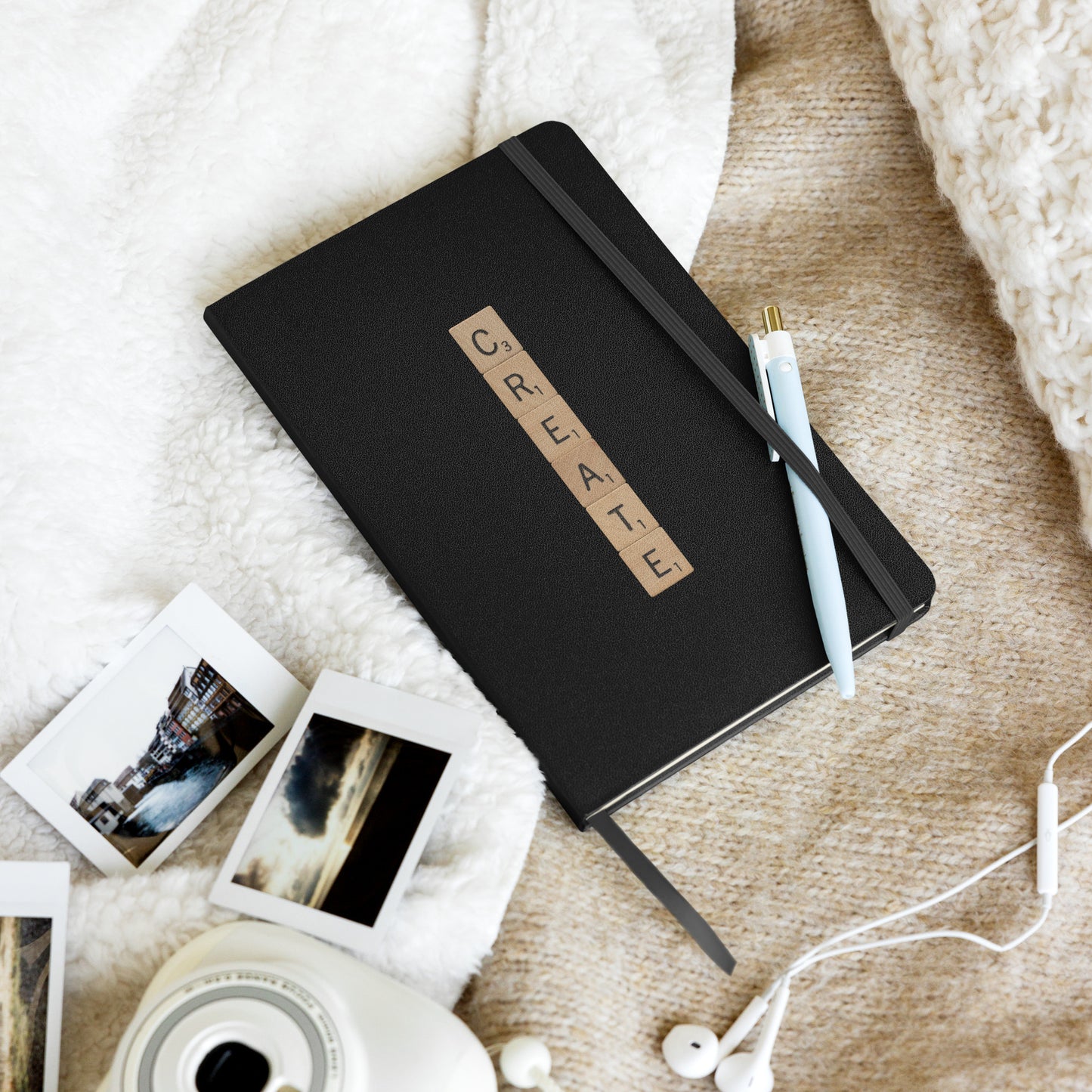 Create Wooden Letters Hardcover Bound Notebook - Available in 6 colors.