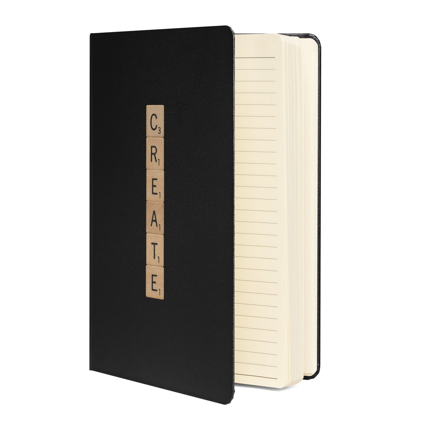 Create Wooden Letters Hardcover Bound Notebook - Available in 6 colors.