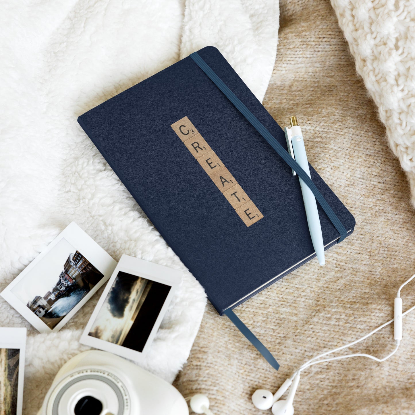 Create Wooden Letters Hardcover Bound Notebook - Available in 6 colors.