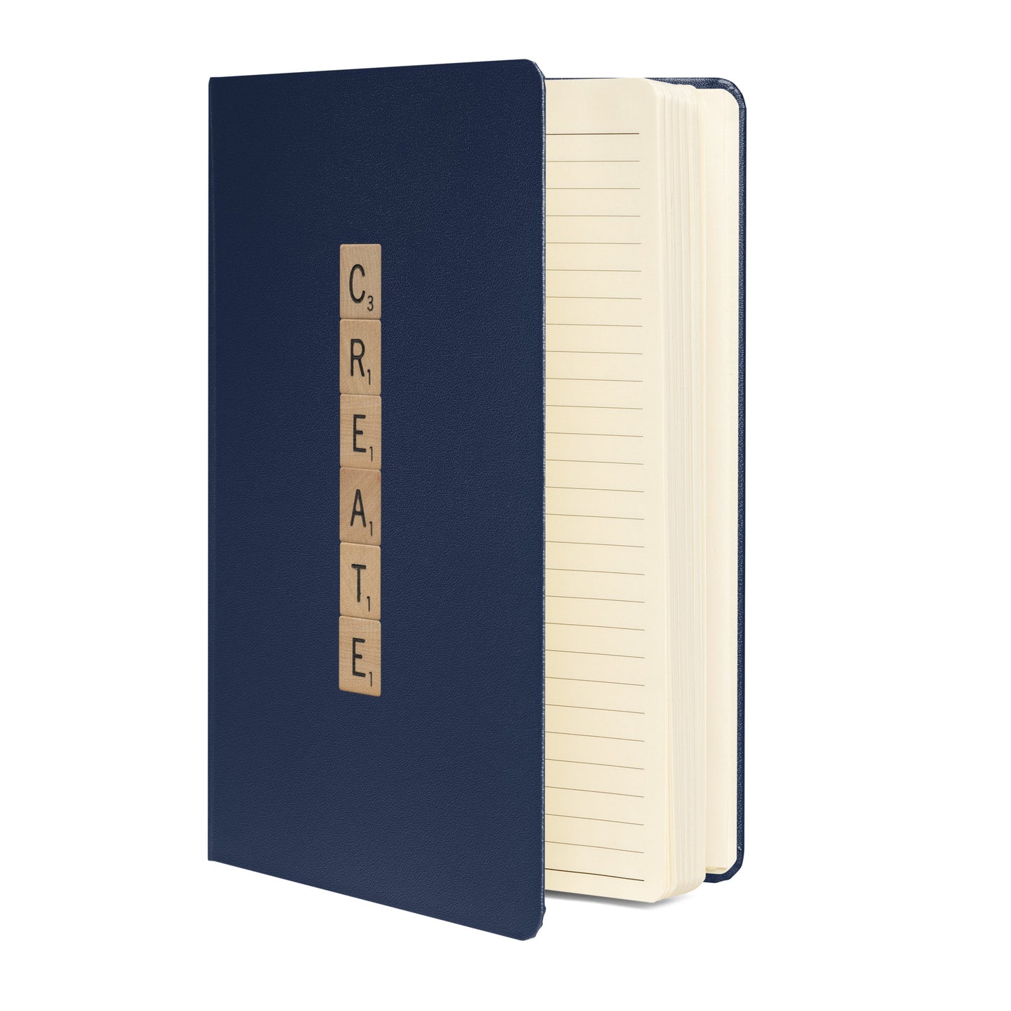 Create Wooden Letters Hardcover Bound Notebook - Available in 6 colors.
