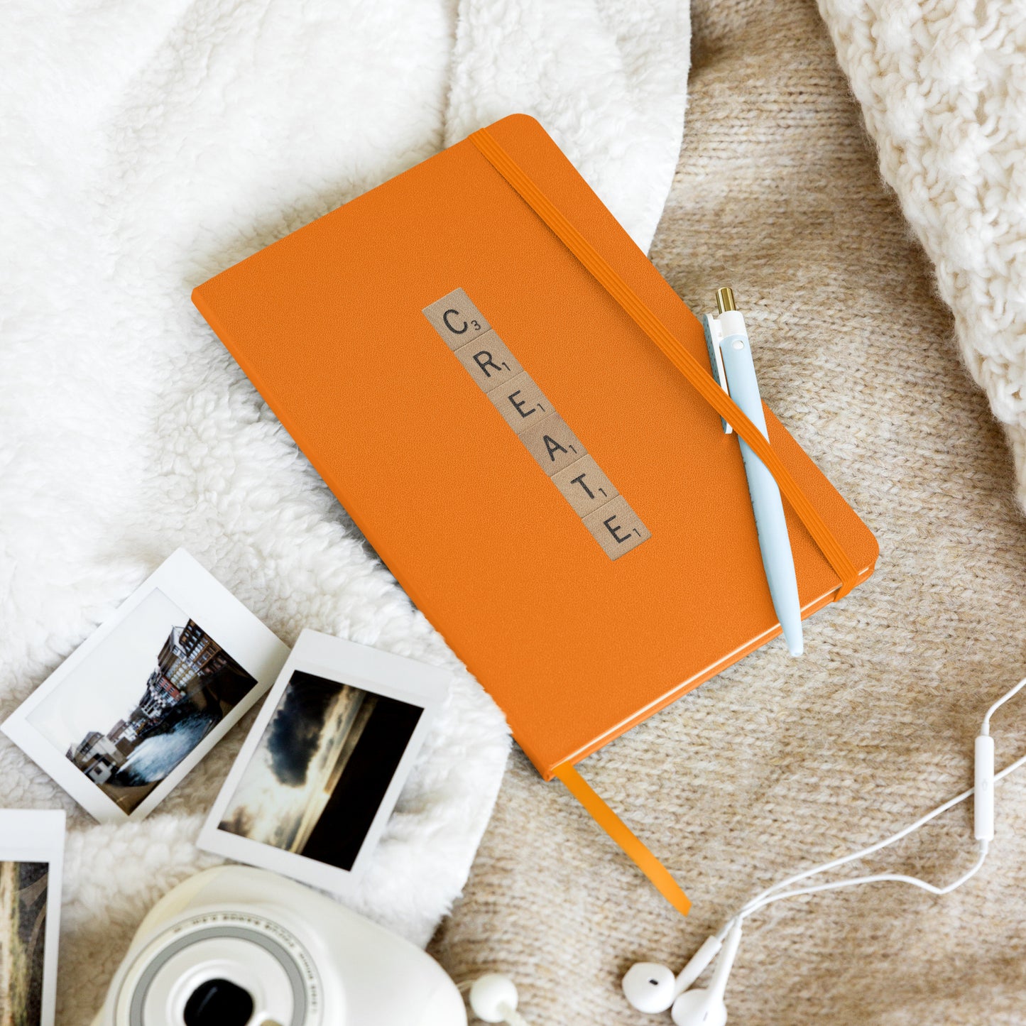 Create Wooden Letters Hardcover Bound Notebook - Available in 6 colors.
