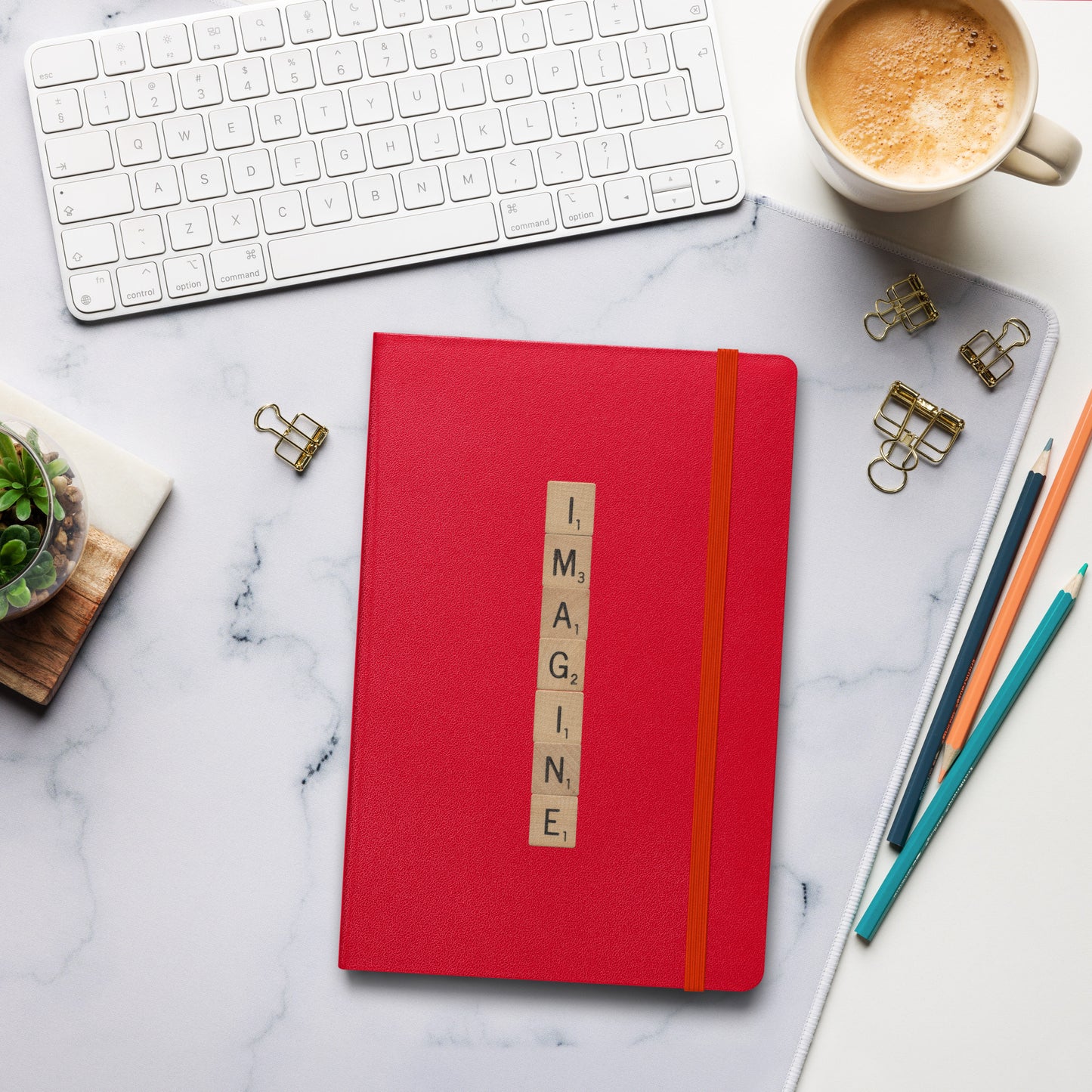 Imagine Wooden Letters Hardcover Bound Notebook - Available in 6 colors.