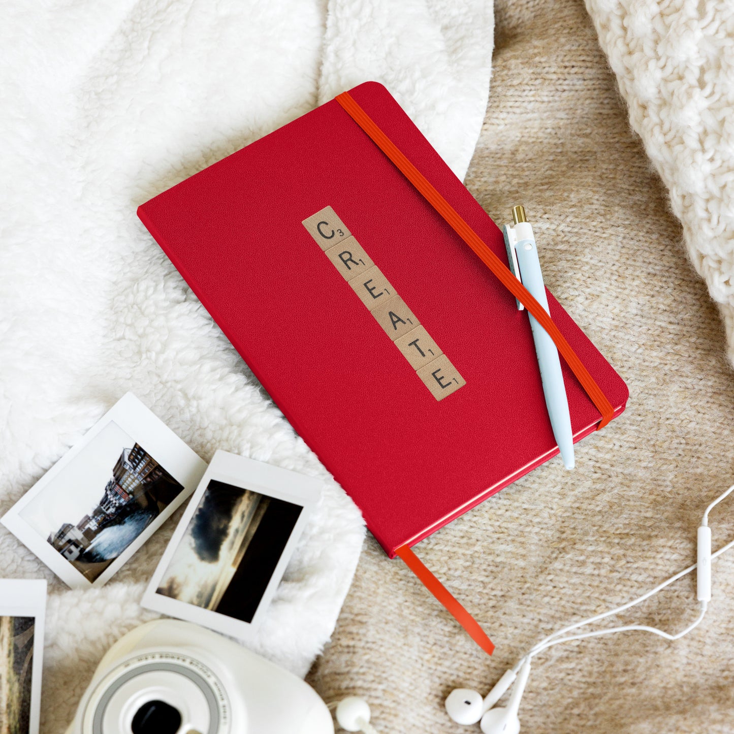 Create Wooden Letters Hardcover Bound Notebook - Available in 6 colors.
