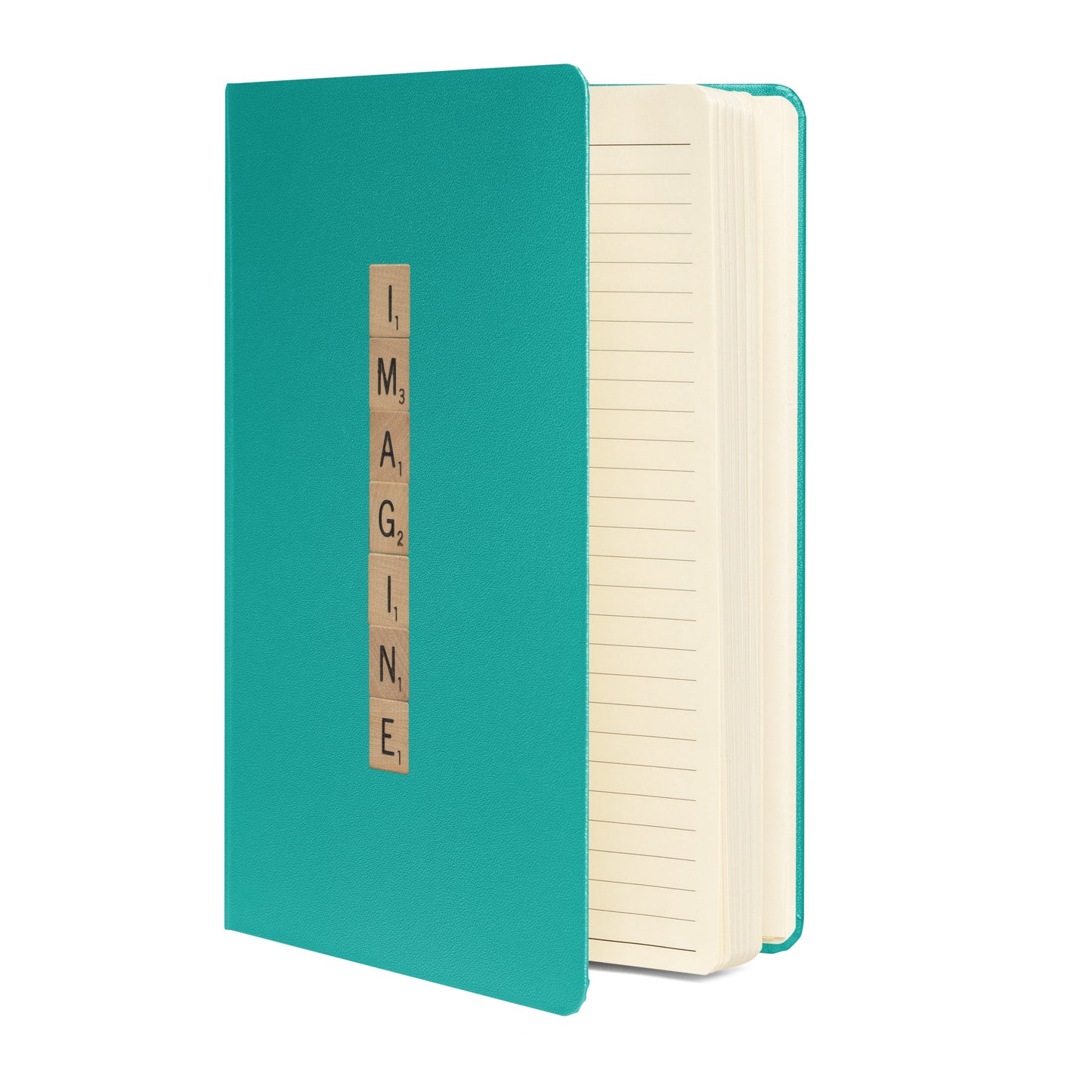 Imagine Wooden Letters Hardcover Bound Notebook - Available in 6 colors.