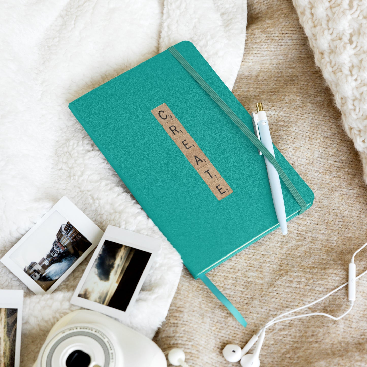 Create Wooden Letters Hardcover Bound Notebook - Available in 6 colors.