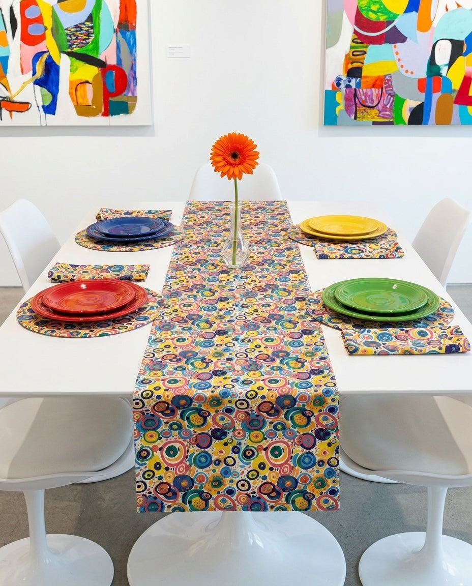 Pop Art Swirls napkins styled with the matching placemats and table runner