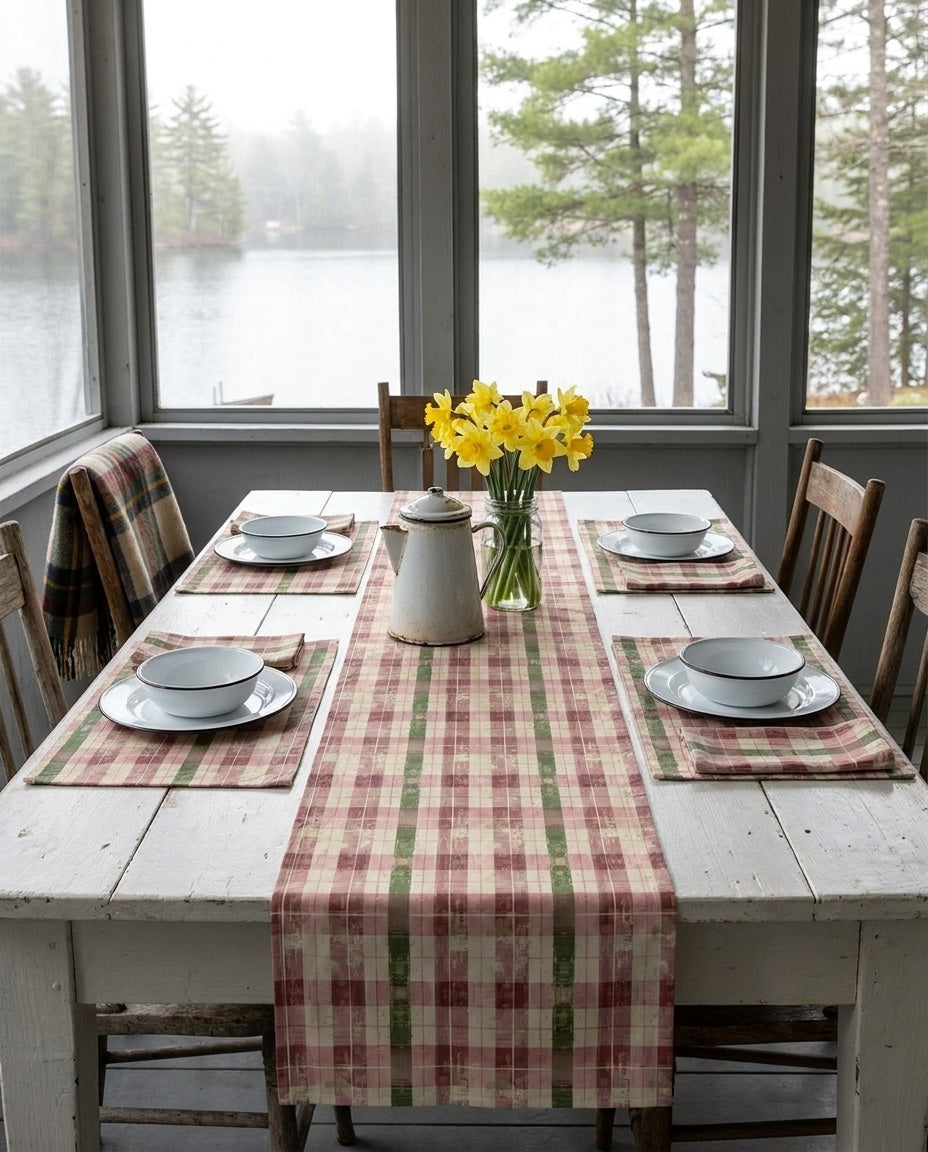 Spring Serenade Plaid napkins styled with the matching placemats and table runner