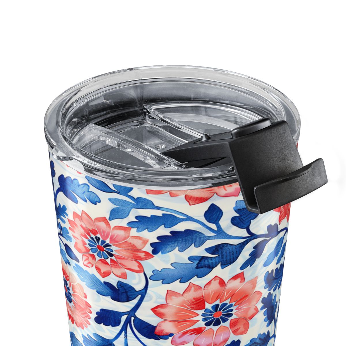 Whimsical Batik Blossoms insulated tumbler close-up