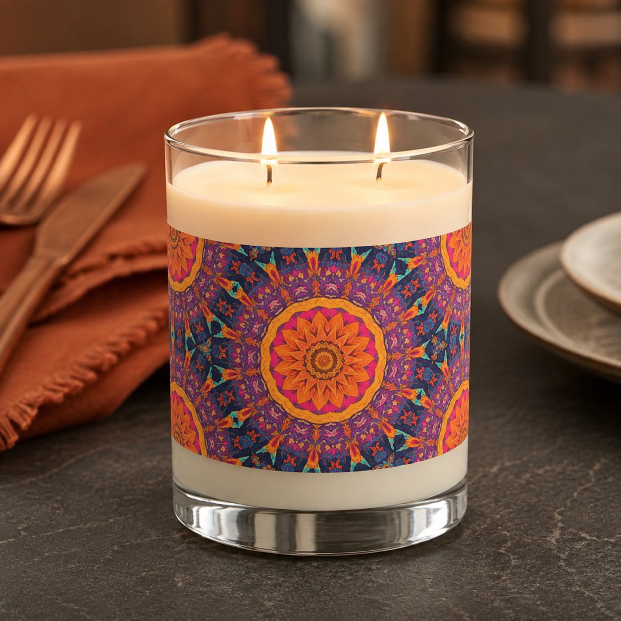 Fiery Mosaic Magic 100% Soy Wax Scented Candle - 11 oz. Full-Glass, Phthalate-Free & Lead-Free - Three Fragrance Options