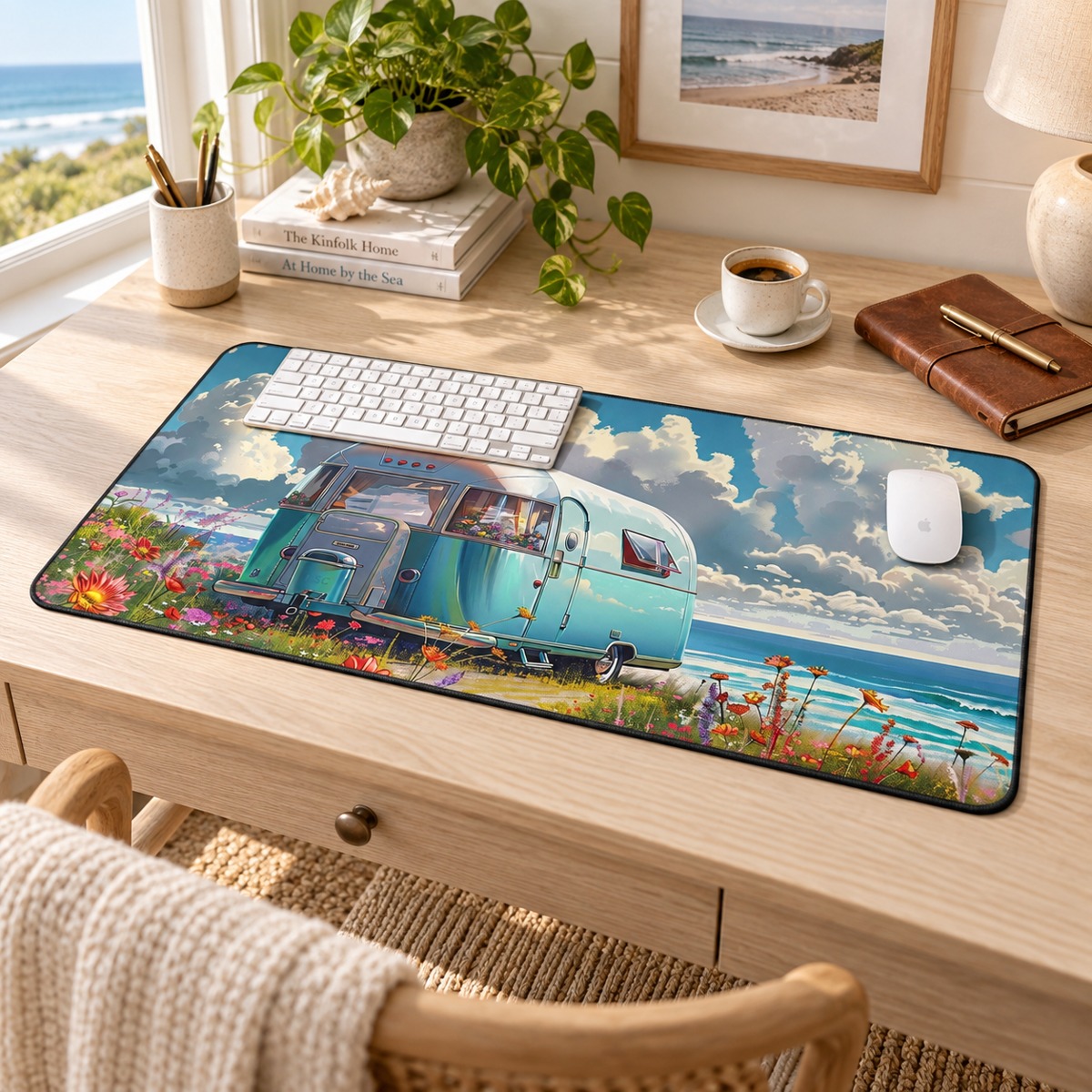 Retro Beach Bliss Desk Mat (Desk Pad) - Escape to Your Happy Place! Available in 3 sizes.