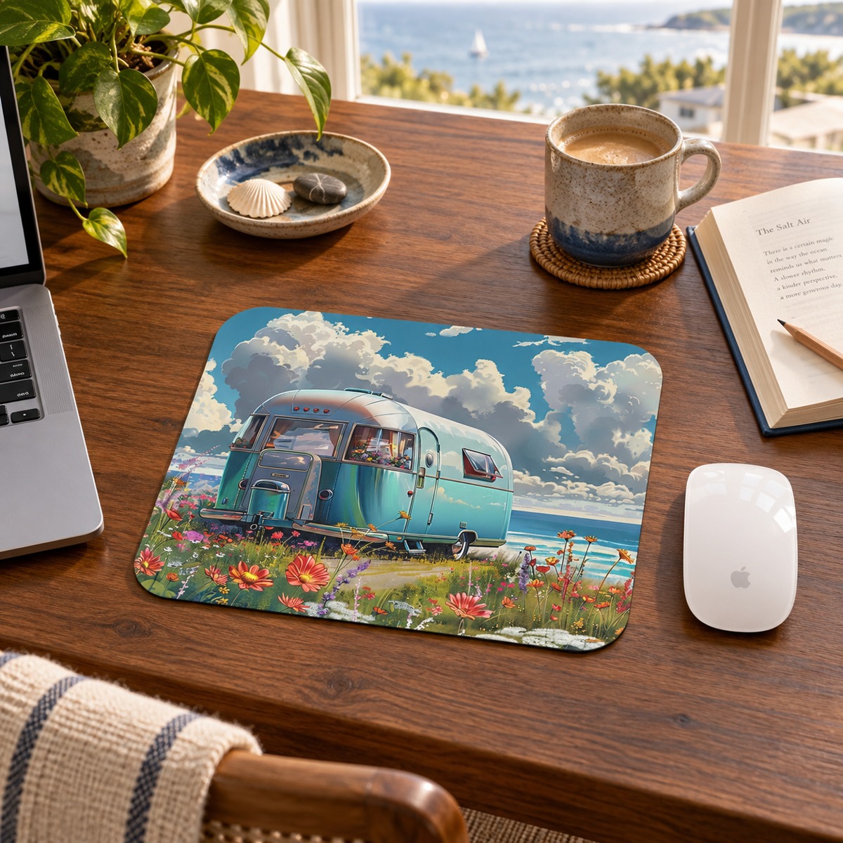 Retro Beach Bliss Mouse Pad - Surf Through Tasks with Retro Vibes!