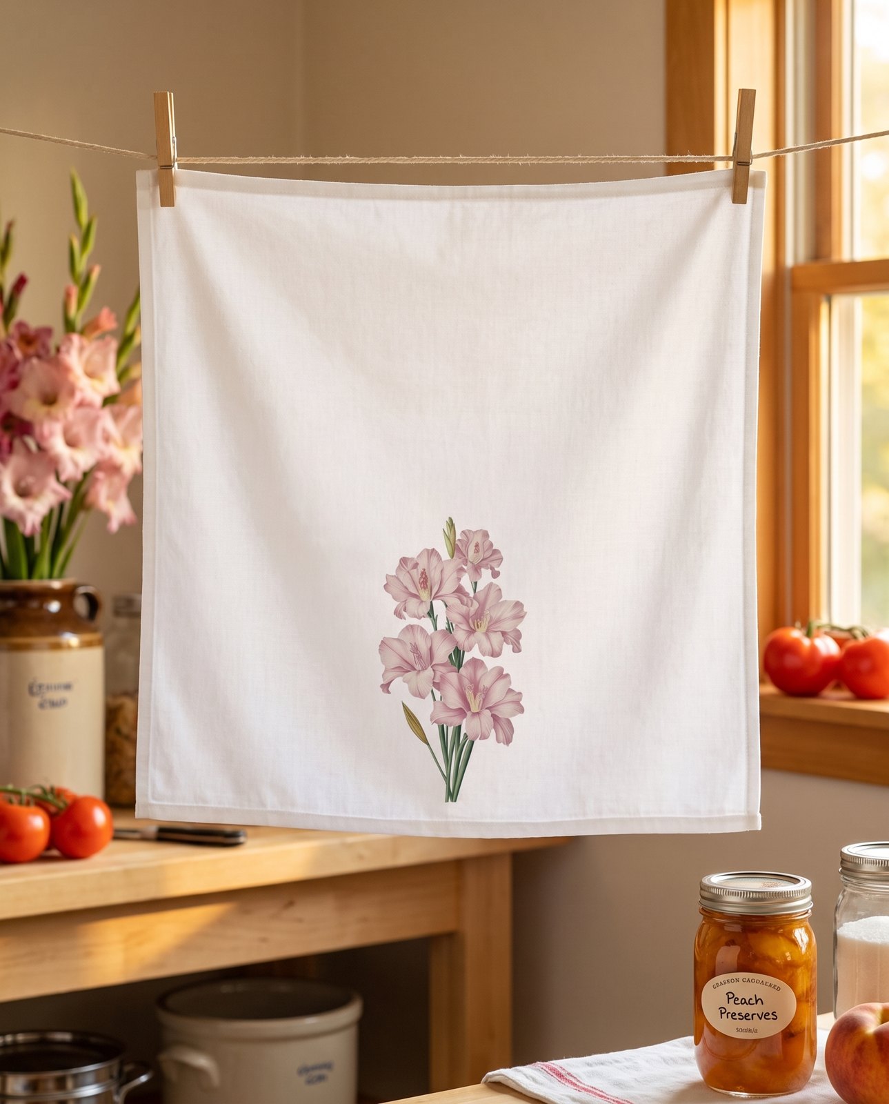 August Birth Month Flower — Kitchen Tea Towel