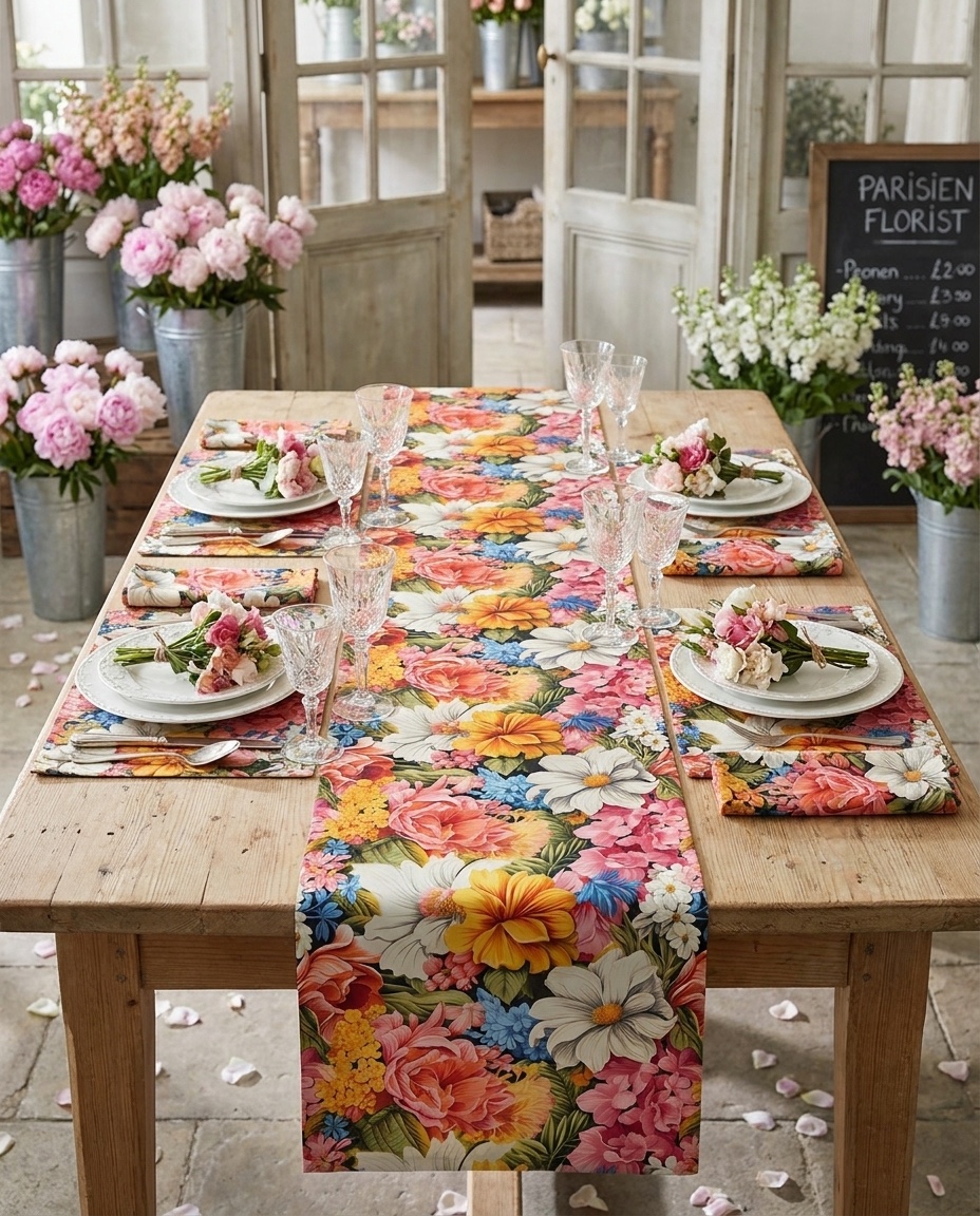 Chic Floral Table Runner - Bring Pastel Floral Charm to Your Table! Available in 2 sizes.