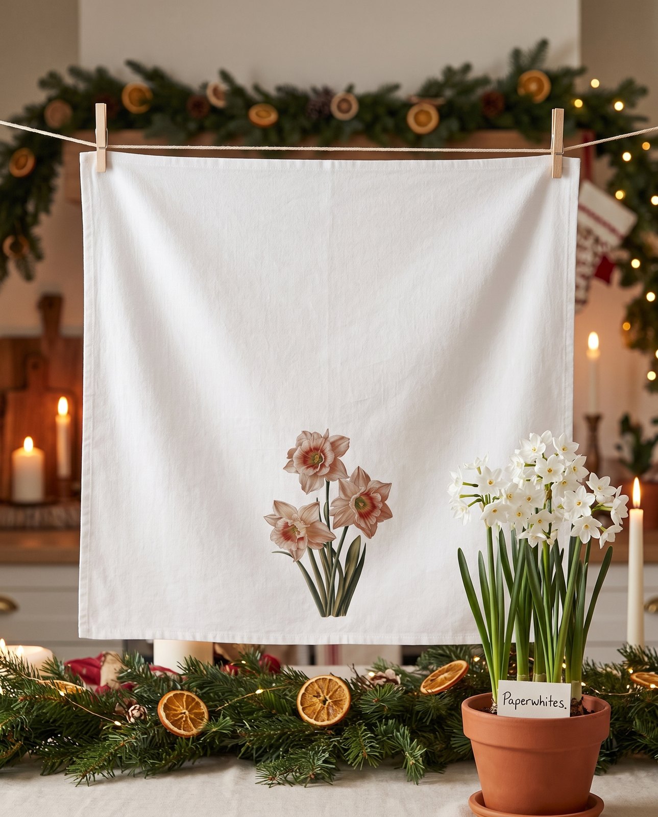December Birth Month Flower — Kitchen Tea Towel