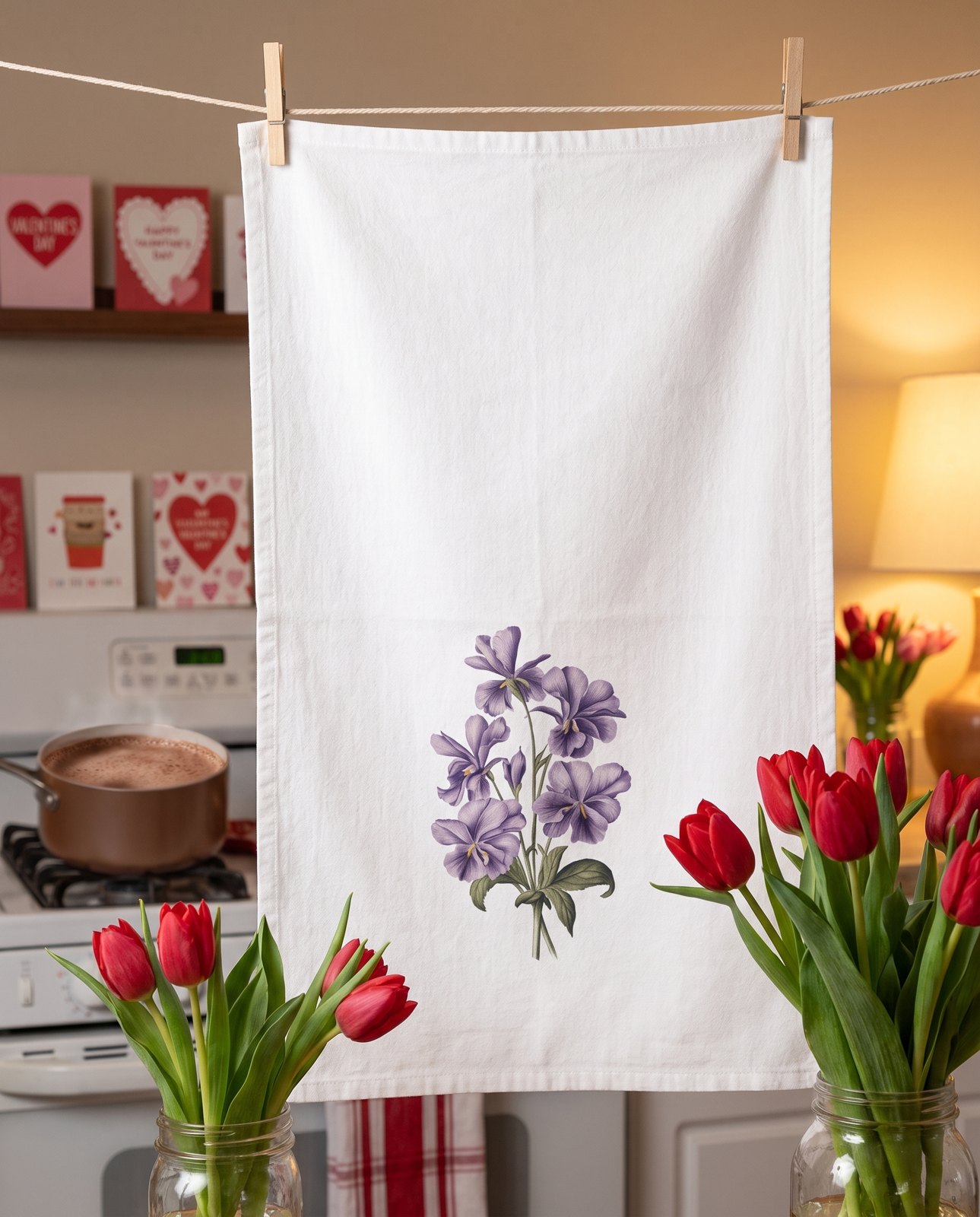 February Birth Month Flower Kitchen Tea Towel — view 1
