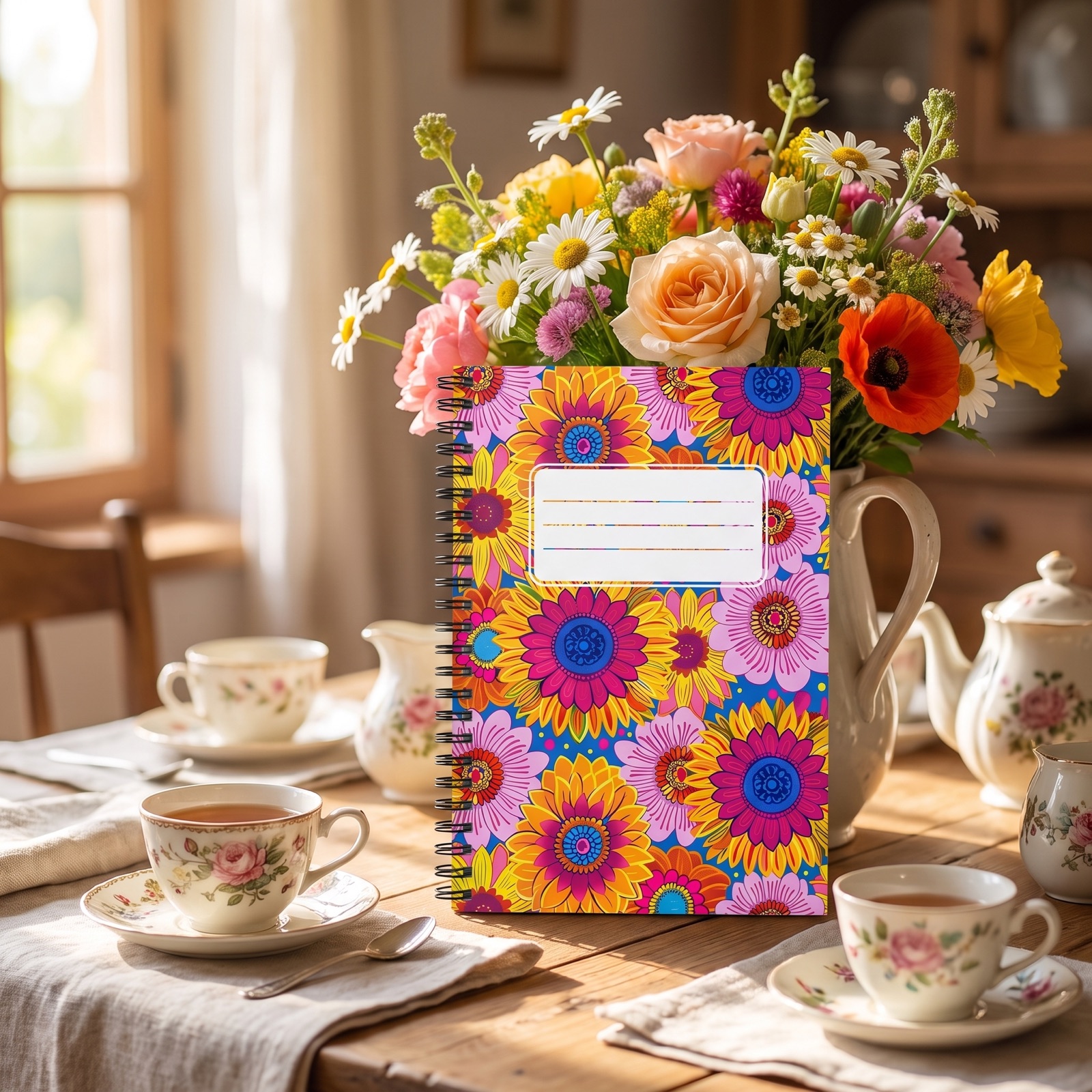Sunny Garden Soiree Chic Spiral Notebook - Ruled Line - Bloom with Every Word – A Burst of Nature's Beauty on Every Page!
