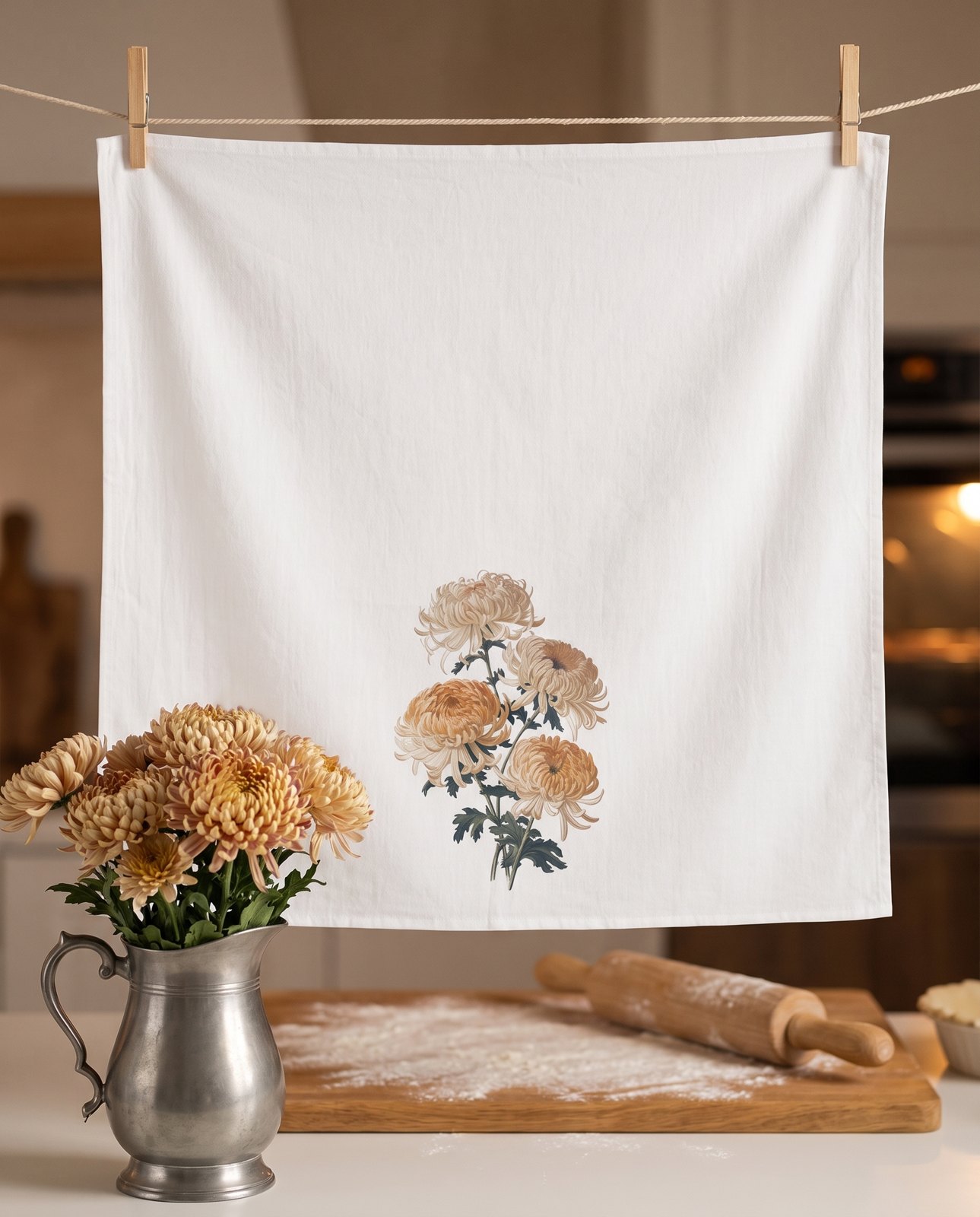 November Birth Month Flower — Kitchen Tea Towel