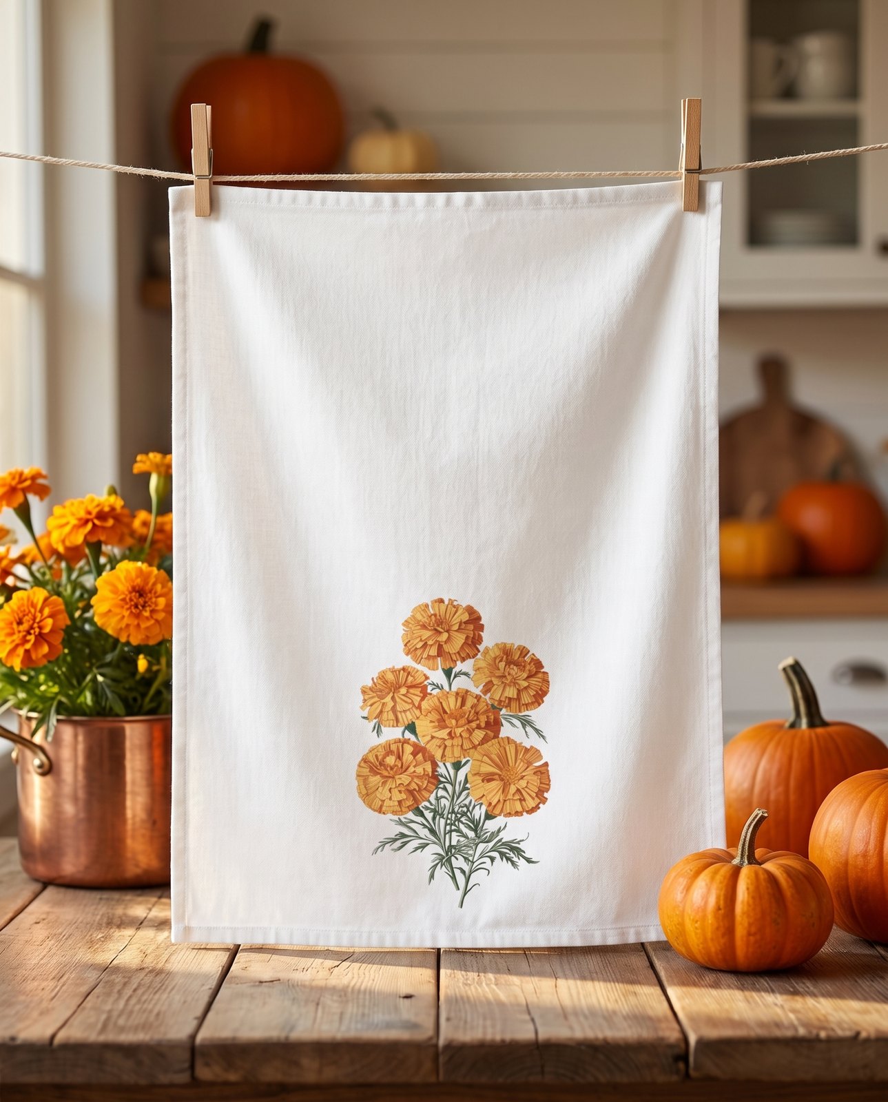 October Birth Month Flower — Kitchen Tea Towel